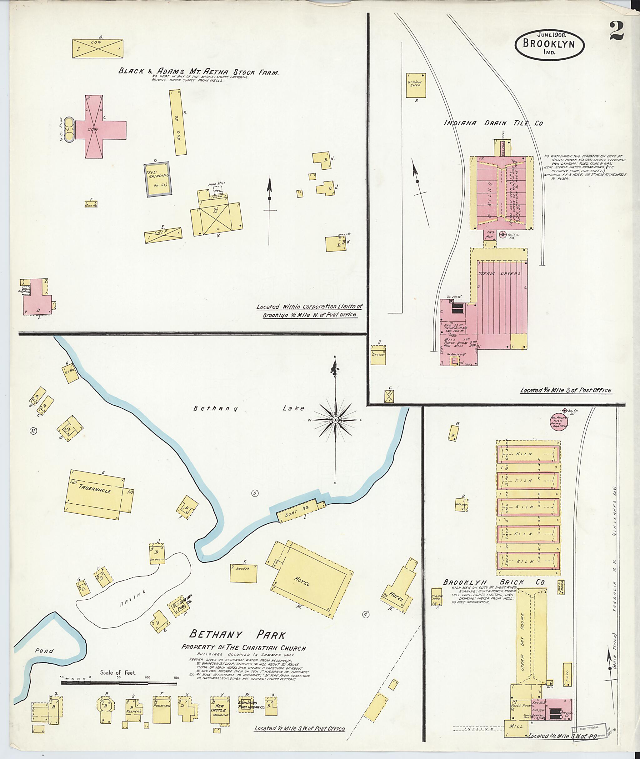 This old map of Brooklyn, Morgan County, Indiana was created by Sanborn Map Company in 1908