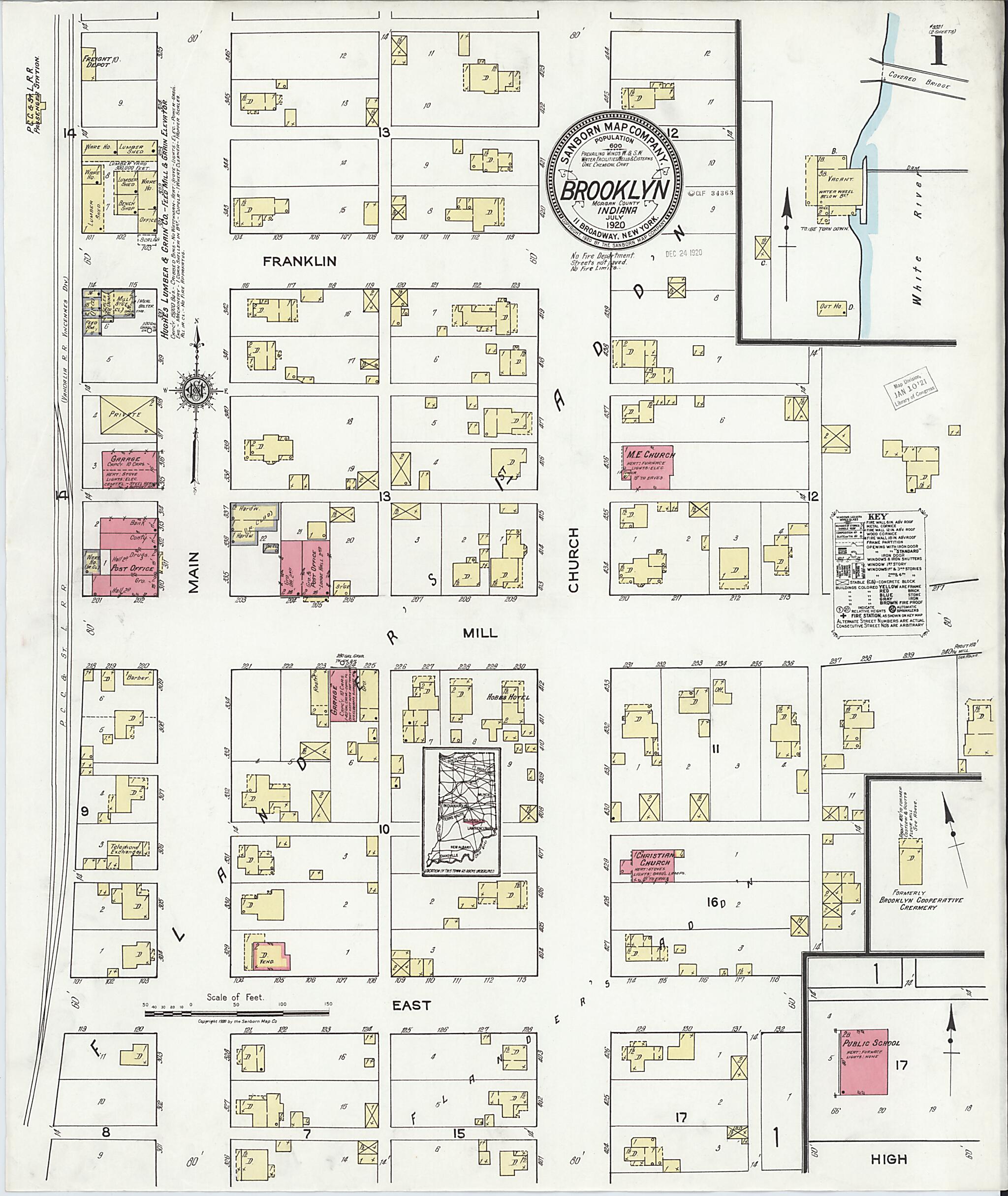 This old map of Brooklyn, Morgan County, Indiana was created by Sanborn Map Company in 1920