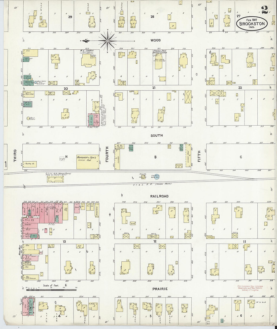 This old map of Brookston, White County, Indiana was created by Sanborn Map Company in 1907