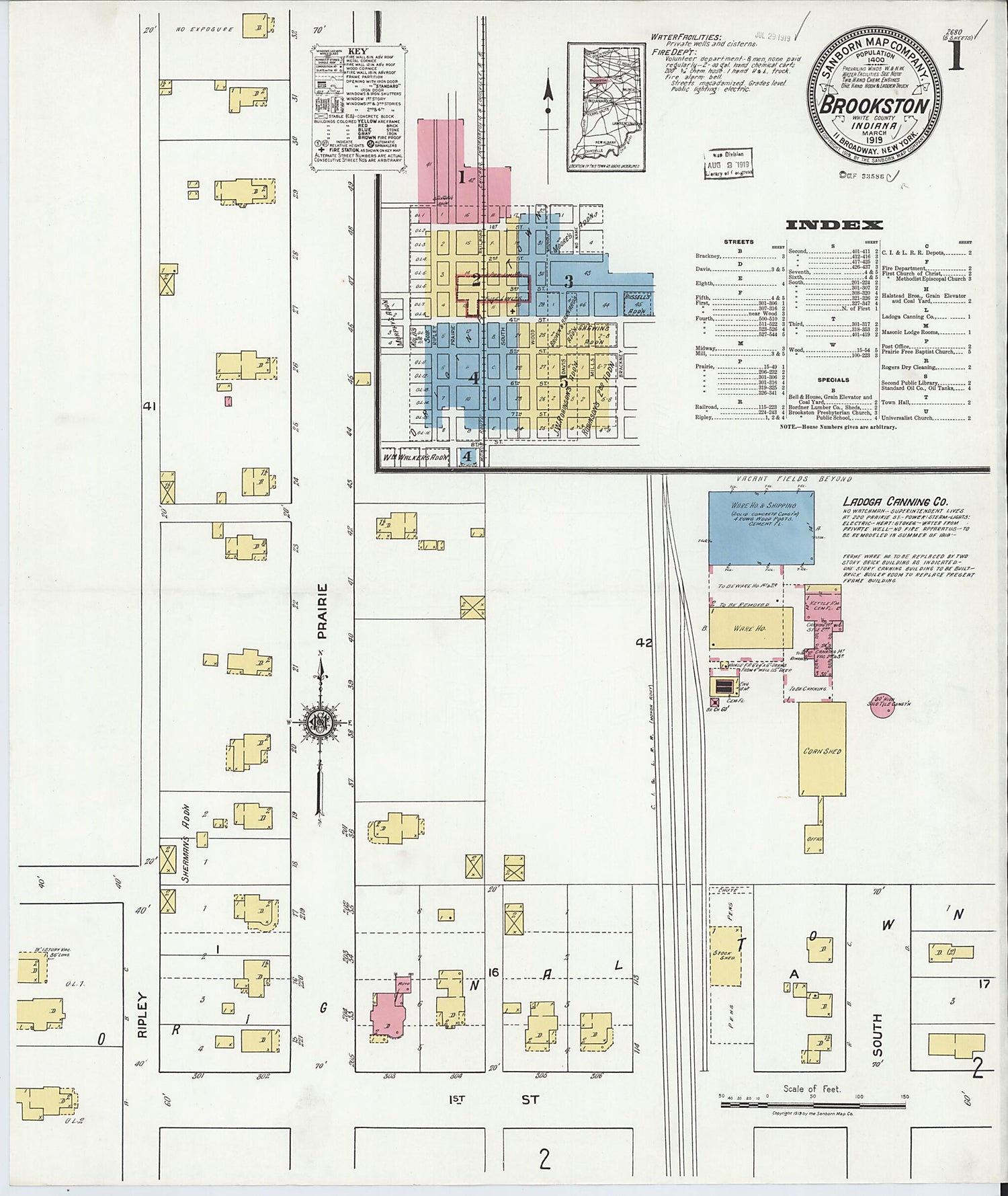 This old map of Brookston, White County, Indiana was created by Sanborn Map Company in 1919