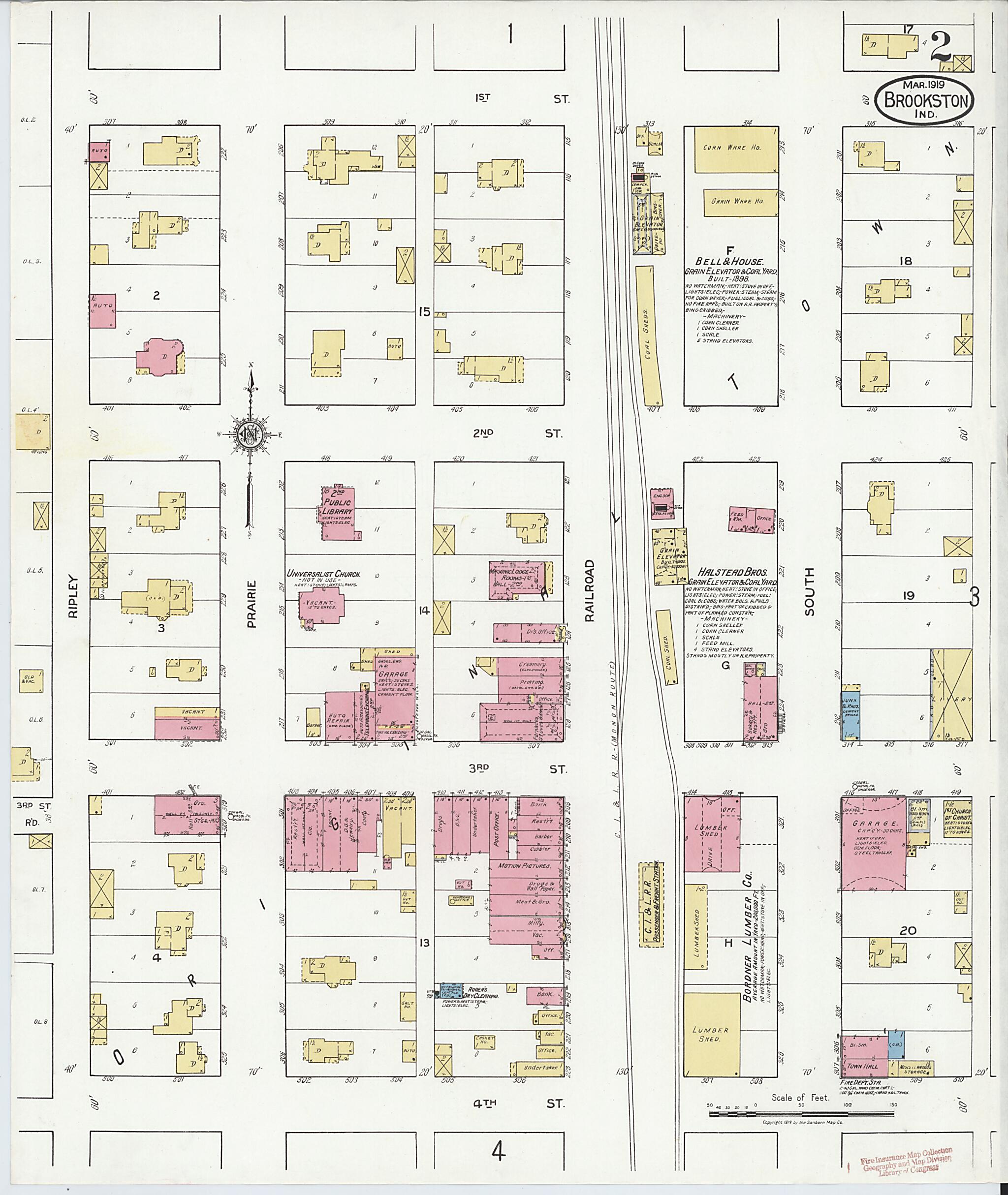 This old map of Brookston, White County, Indiana was created by Sanborn Map Company in 1919