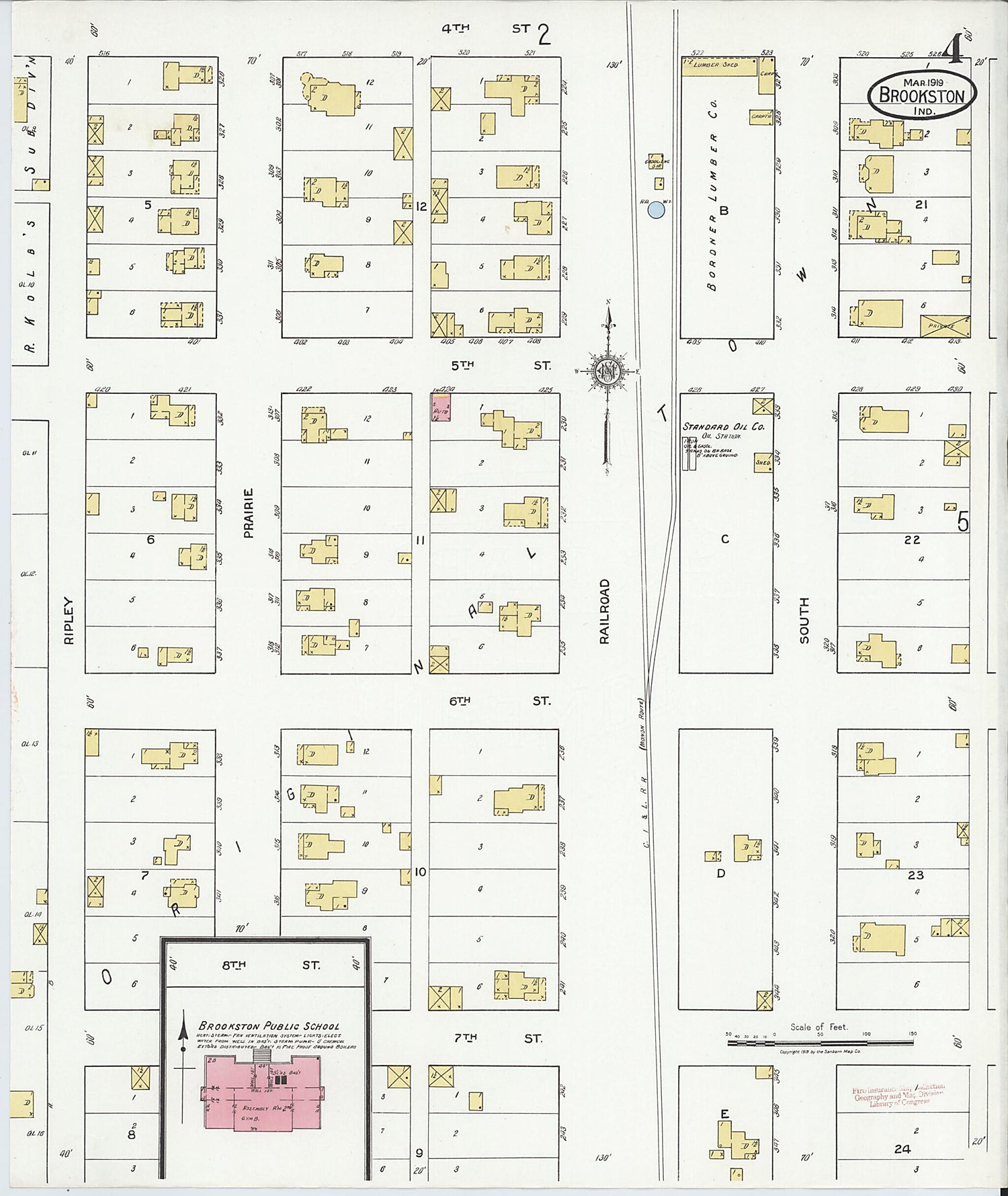 This old map of Brookston, White County, Indiana was created by Sanborn Map Company in 1919