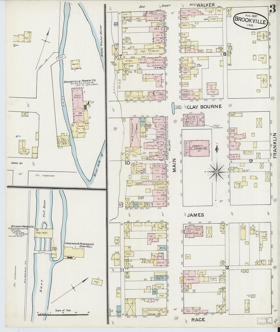 This old map of Brookville, Franklin County, Indiana was created by Sanborn Map Company in 1887