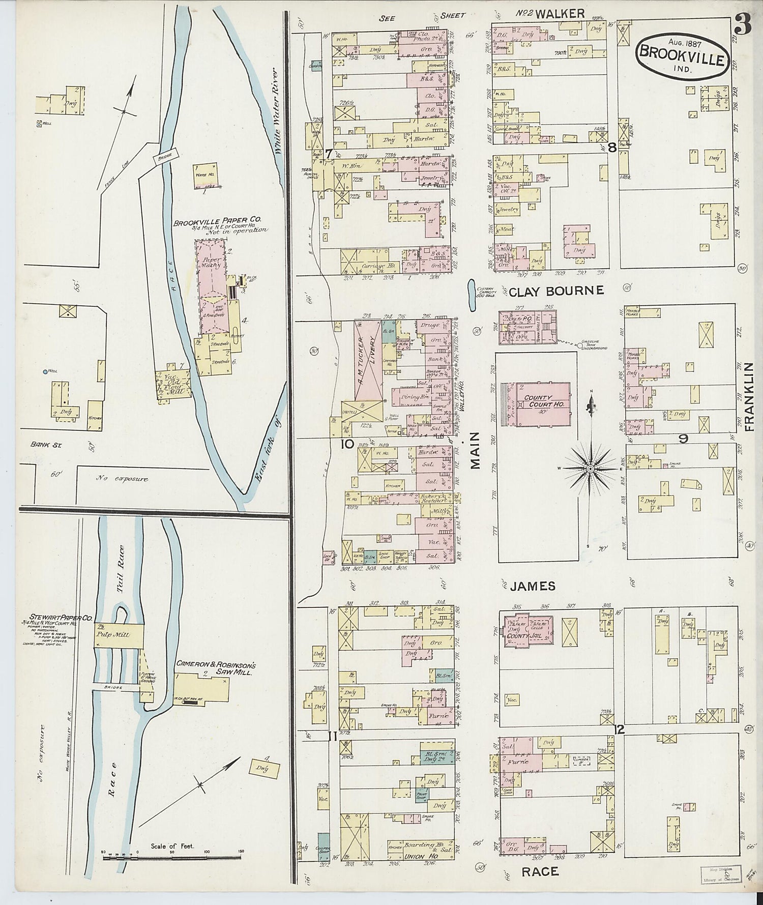 This old map of Brookville, Franklin County, Indiana was created by Sanborn Map Company in 1887