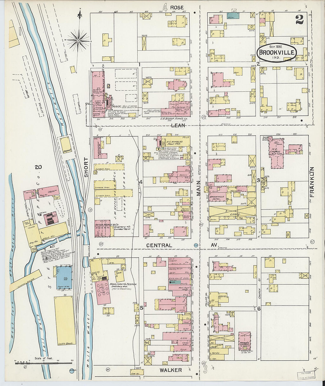 This old map of Brookville, Franklin County, Indiana was created by Sanborn Map Company in 1892