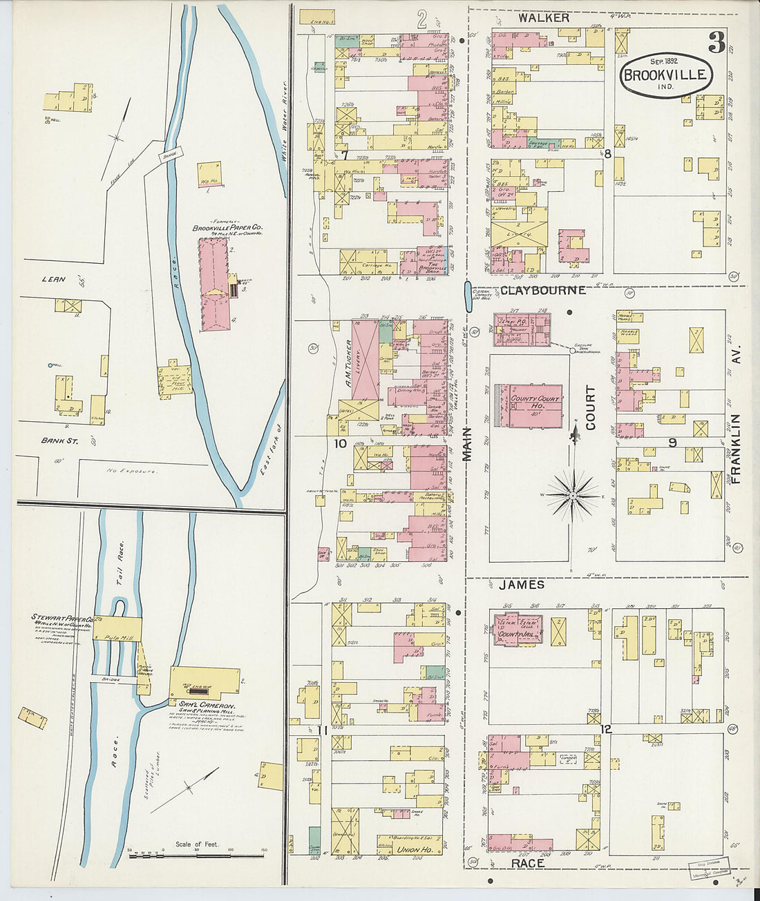 This old map of Brookville, Franklin County, Indiana was created by Sanborn Map Company in 1892