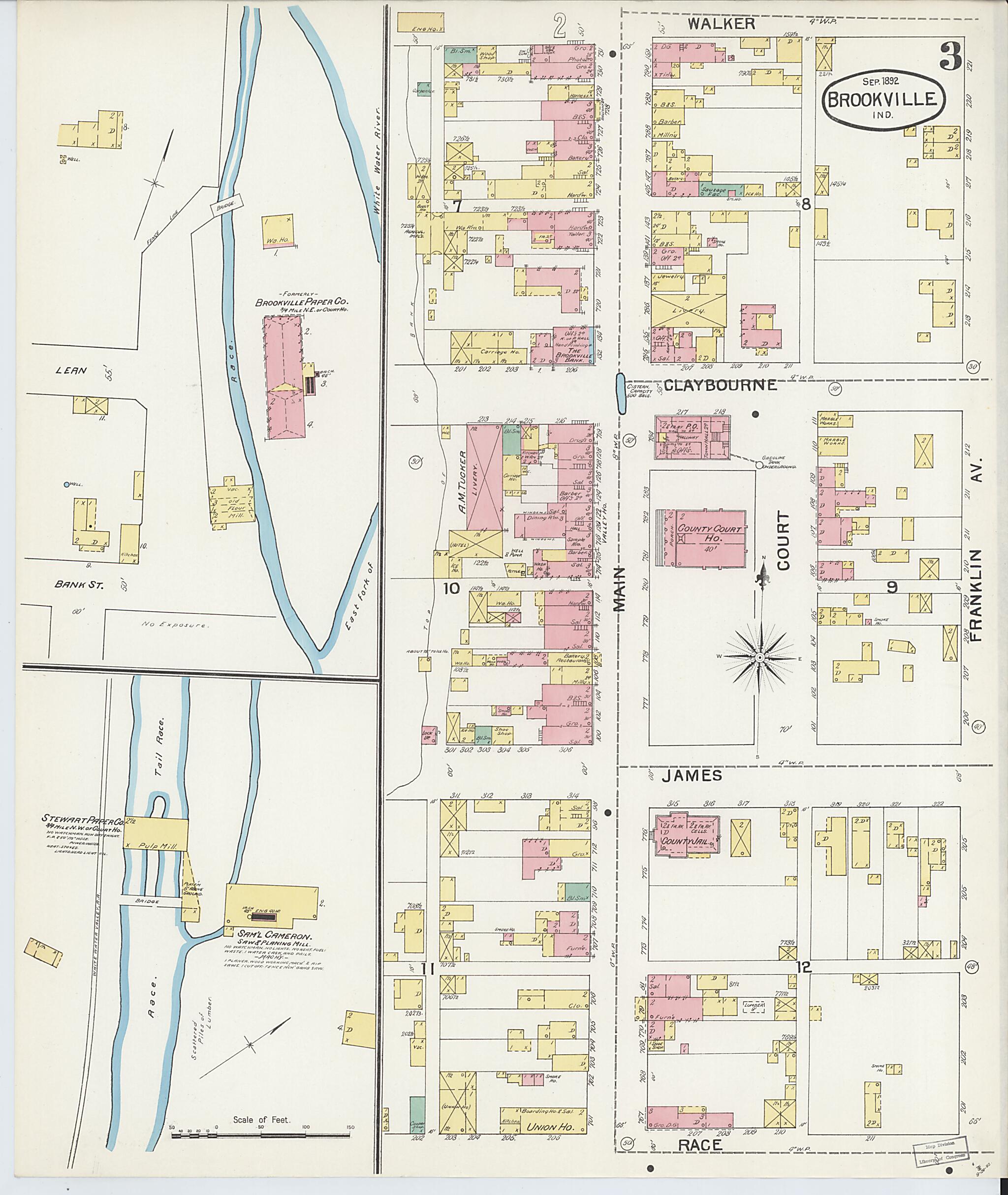 This old map of Brookville, Franklin County, Indiana was created by Sanborn Map Company in 1892