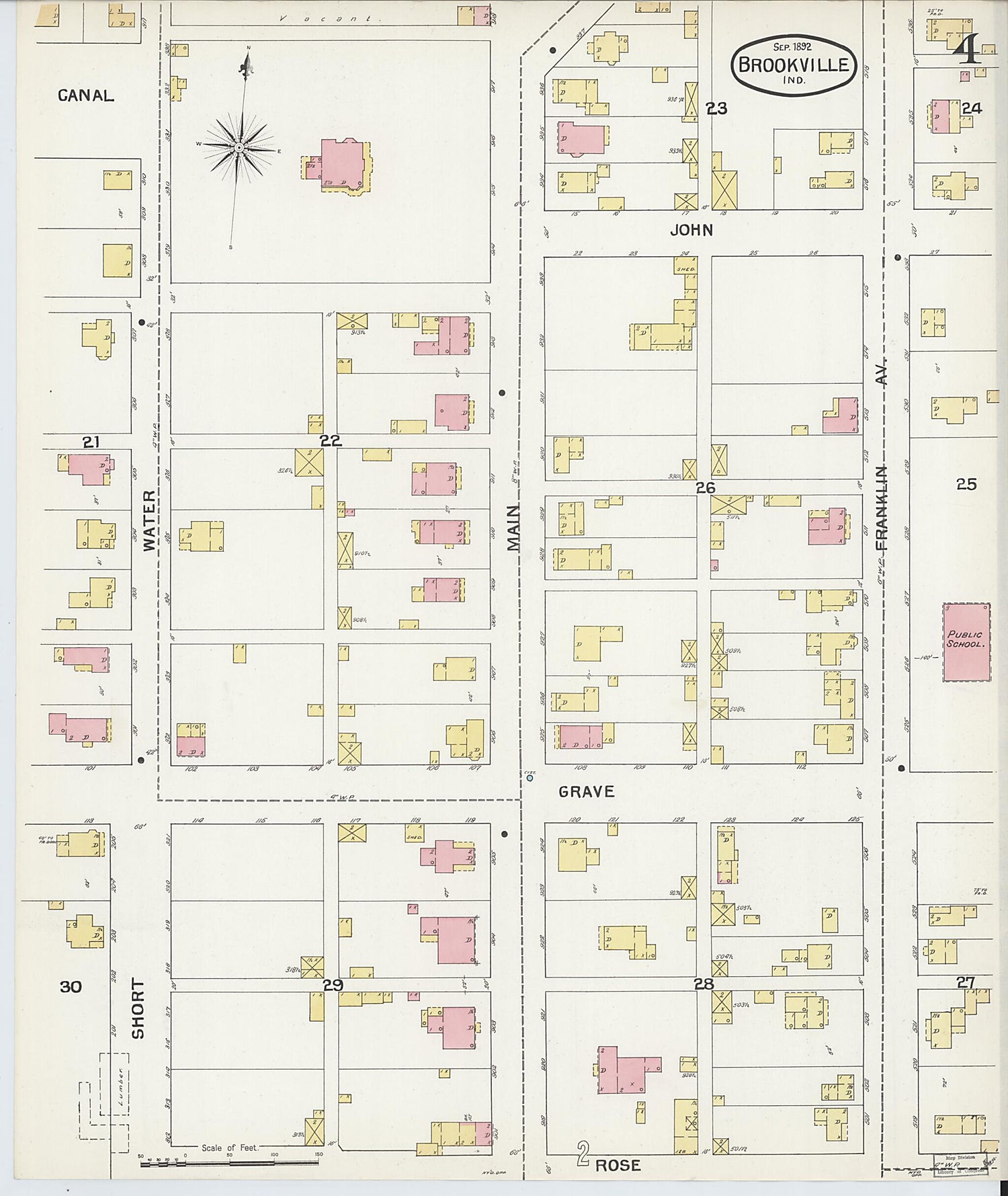 This old map of Brookville, Franklin County, Indiana was created by Sanborn Map Company in 1892