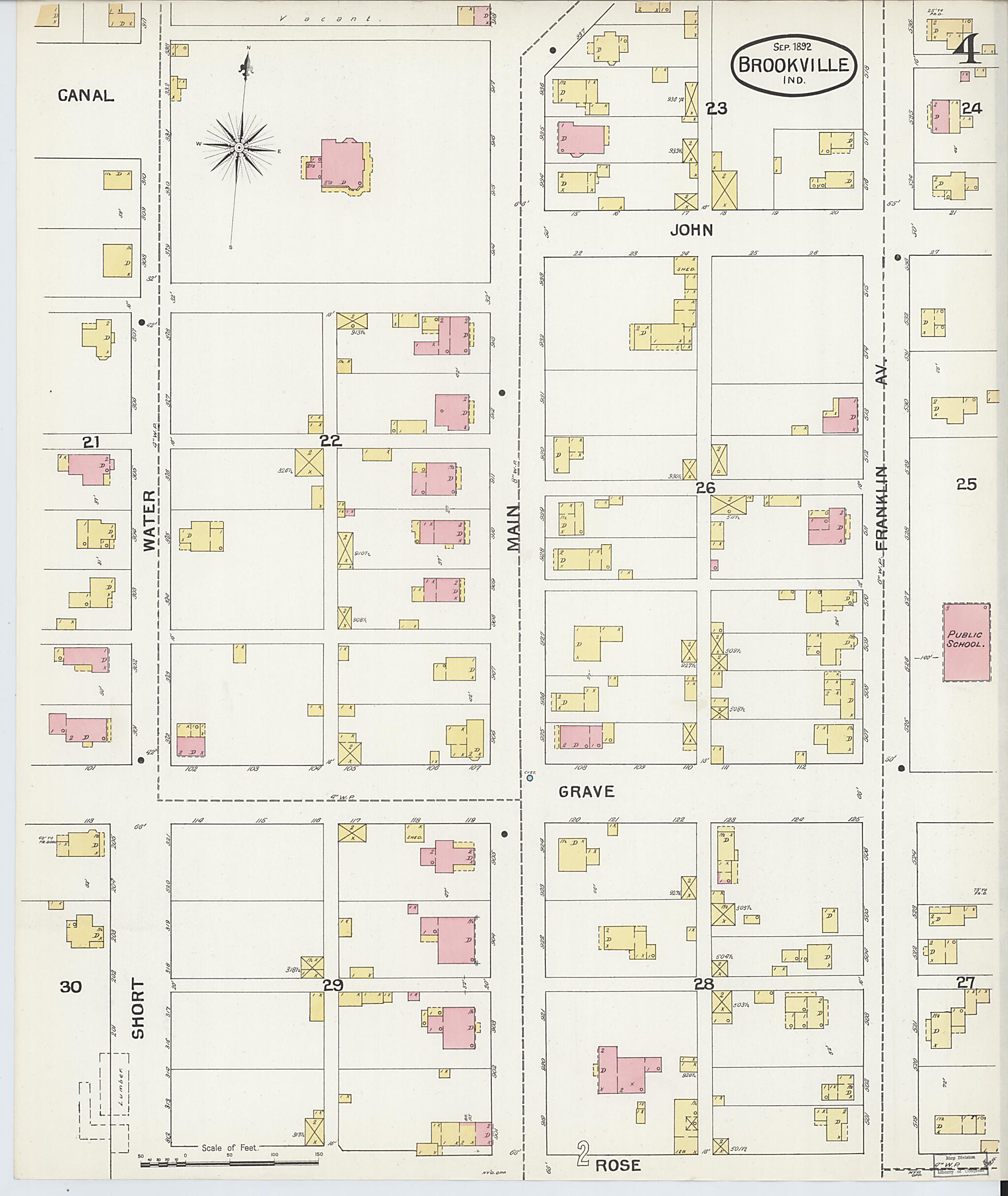 This old map of Brookville, Franklin County, Indiana was created by Sanborn Map Company in 1892