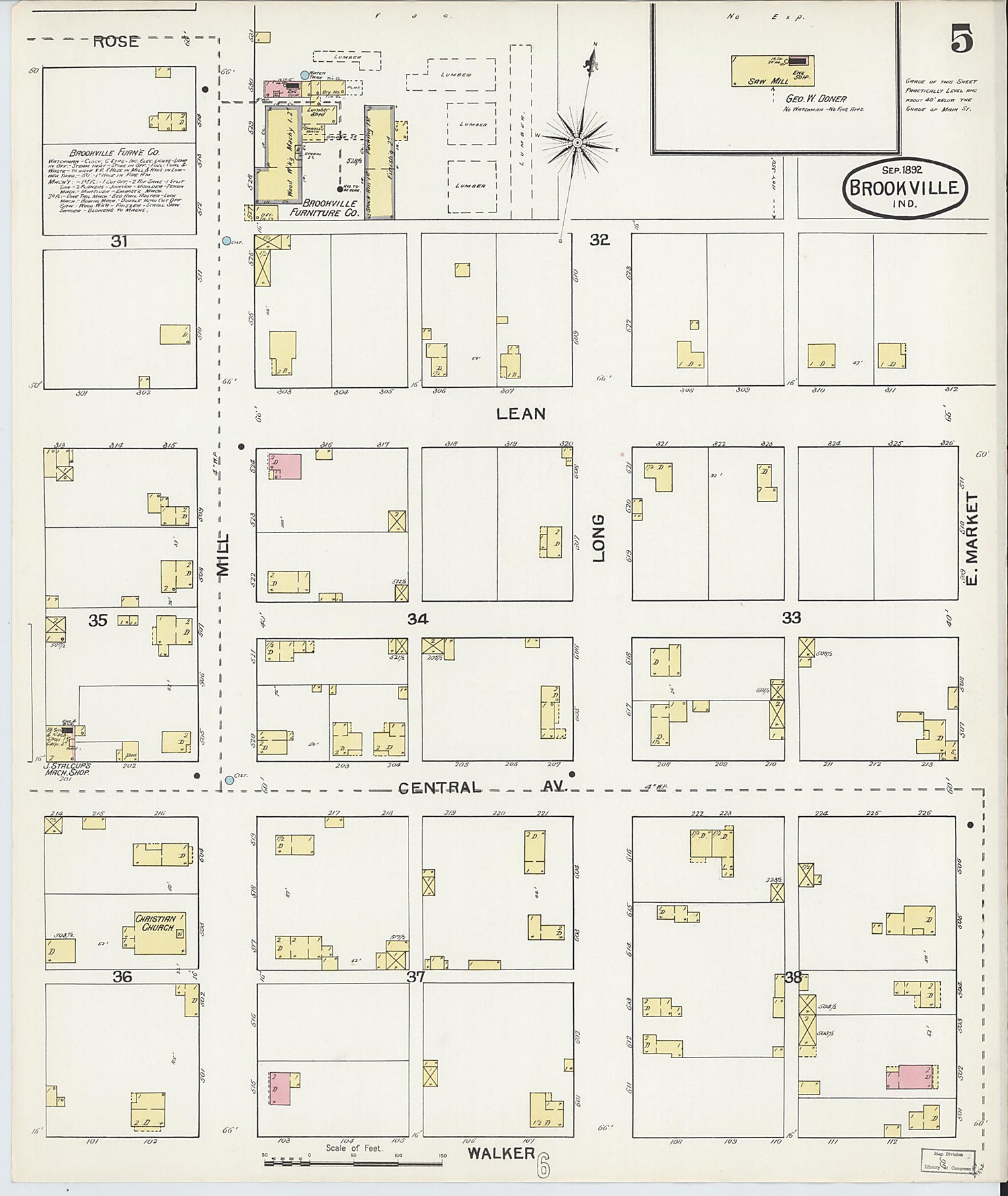 This old map of Brookville, Franklin County, Indiana was created by Sanborn Map Company in 1892