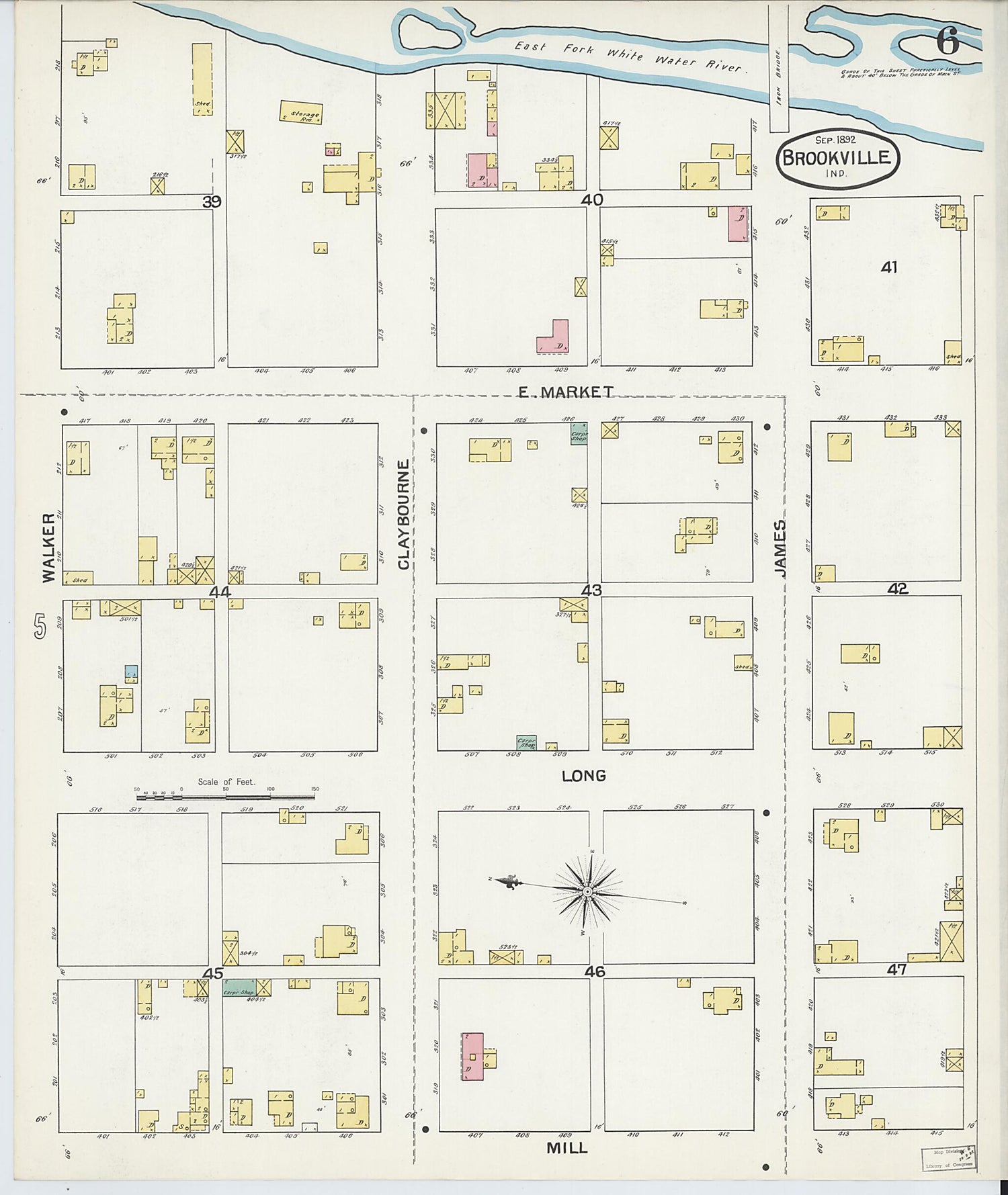 This old map of Brookville, Franklin County, Indiana was created by Sanborn Map Company in 1892