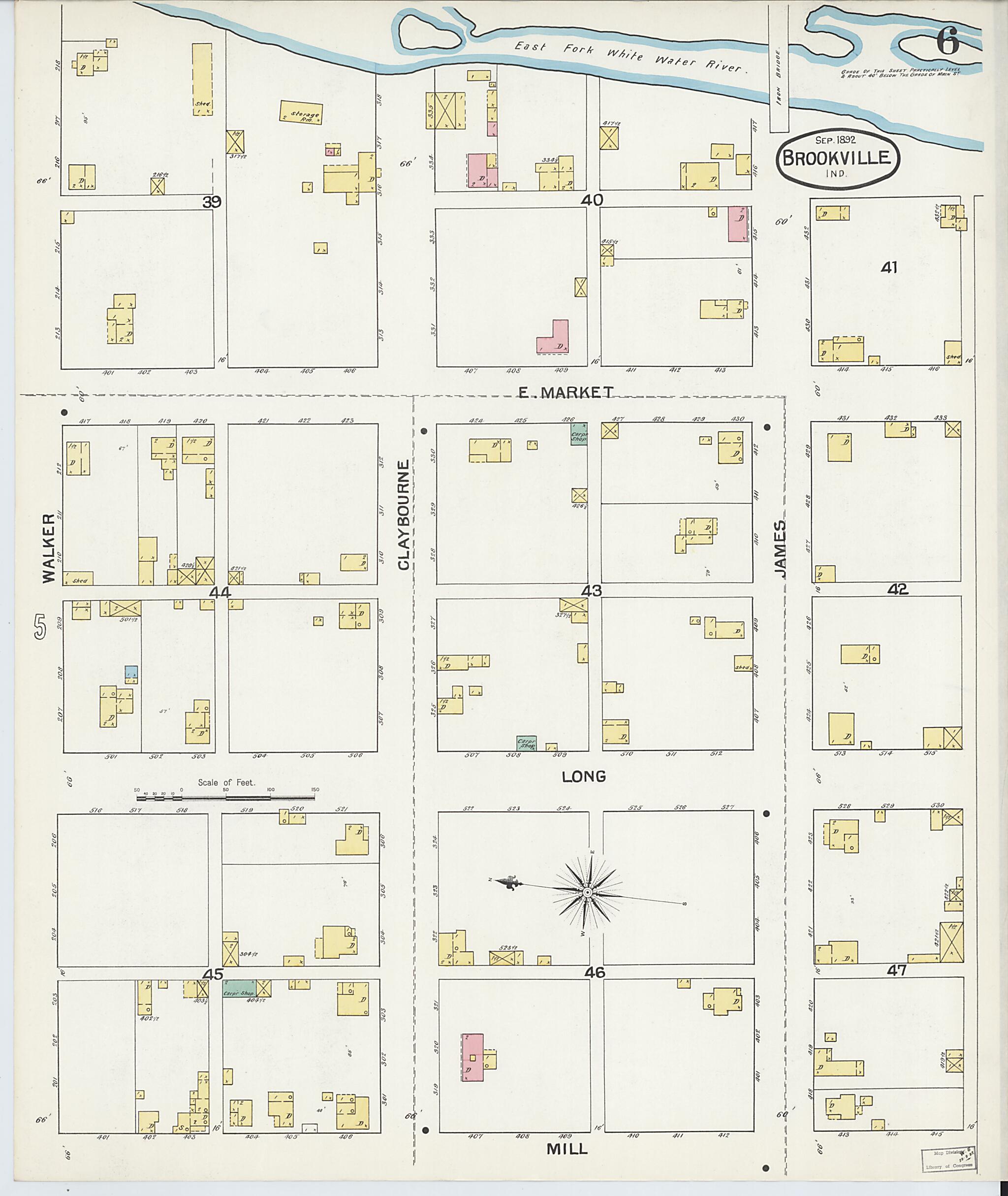 This old map of Brookville, Franklin County, Indiana was created by Sanborn Map Company in 1892