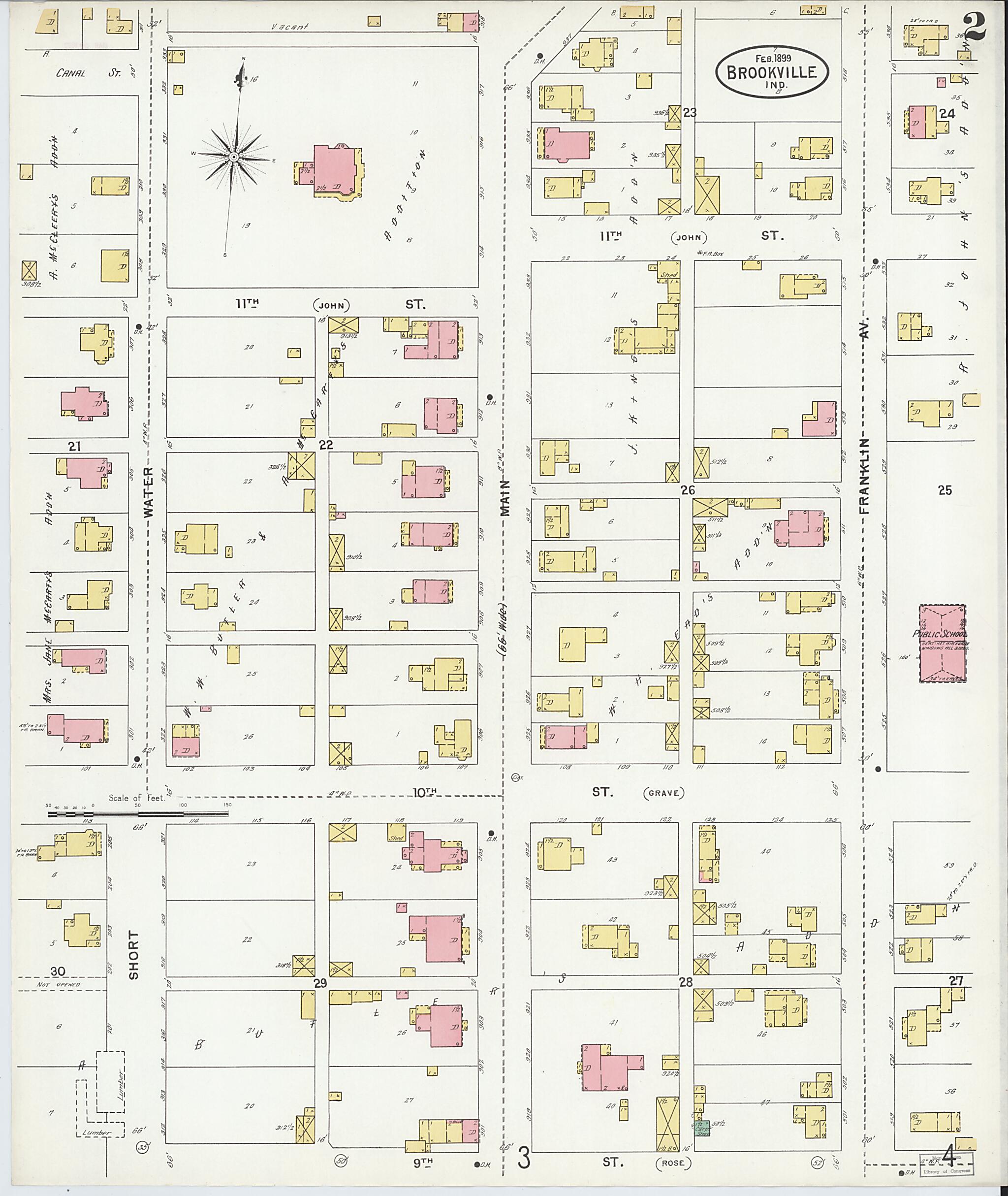 This old map of Brookville, Franklin County, Indiana was created by Sanborn Map Company in 1899