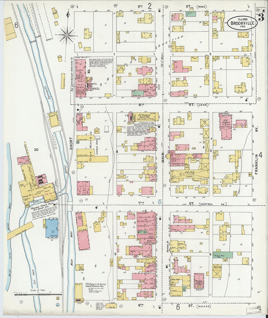 This old map of Brookville, Franklin County, Indiana was created by Sanborn Map Company in 1899