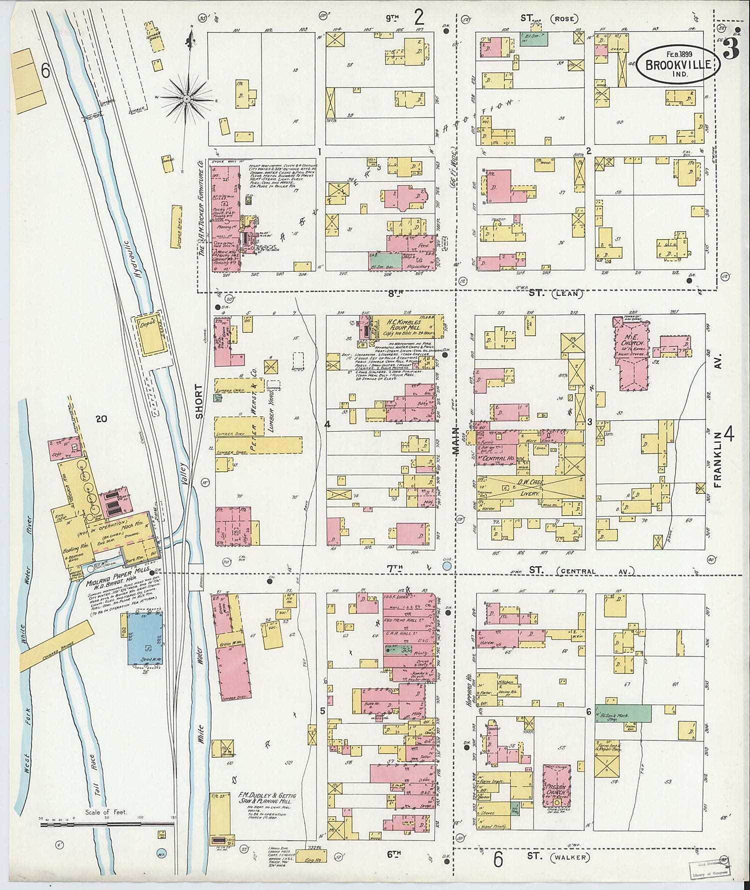 This old map of Brookville, Franklin County, Indiana was created by Sanborn Map Company in 1899