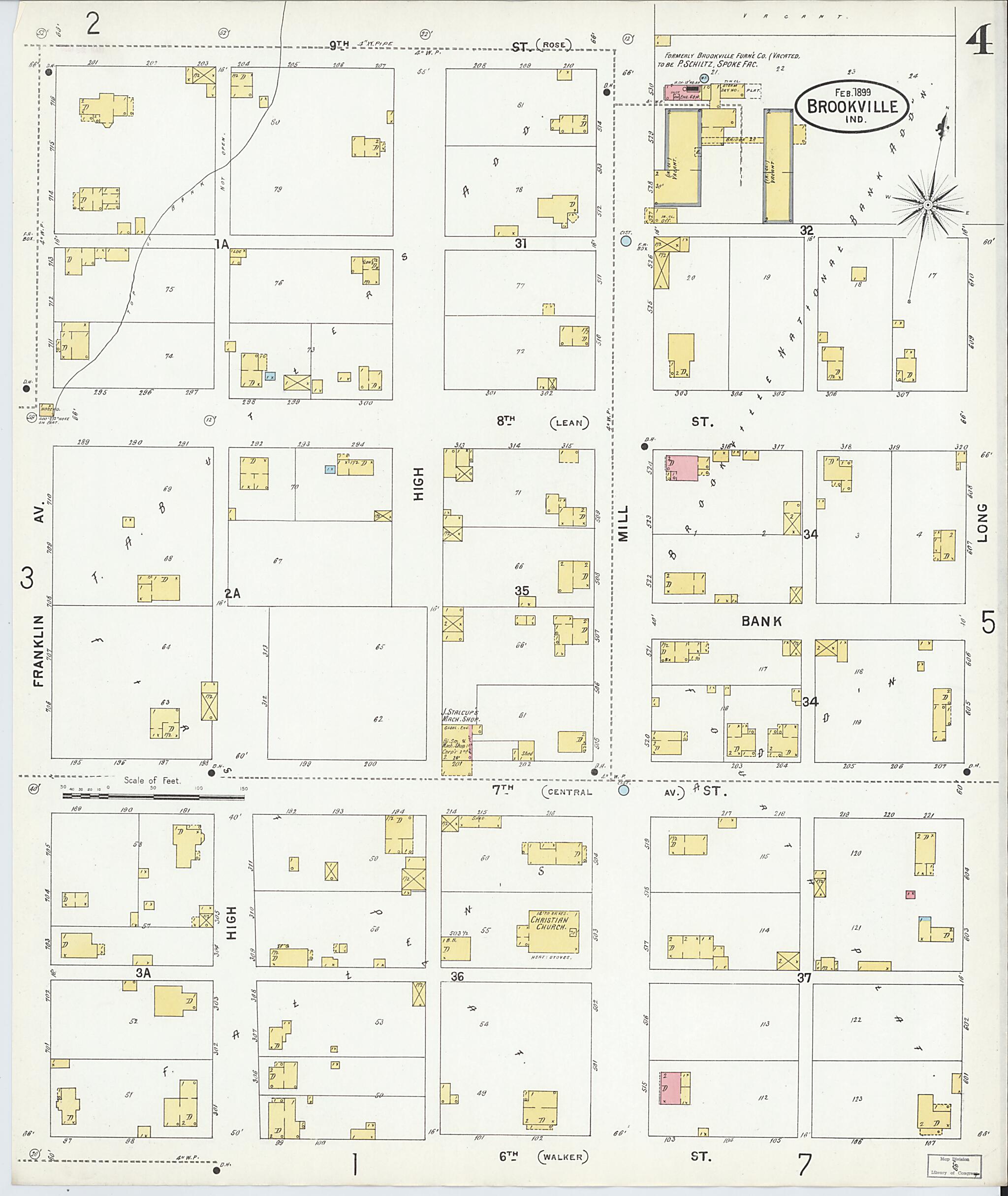 This old map of Brookville, Franklin County, Indiana was created by Sanborn Map Company in 1899