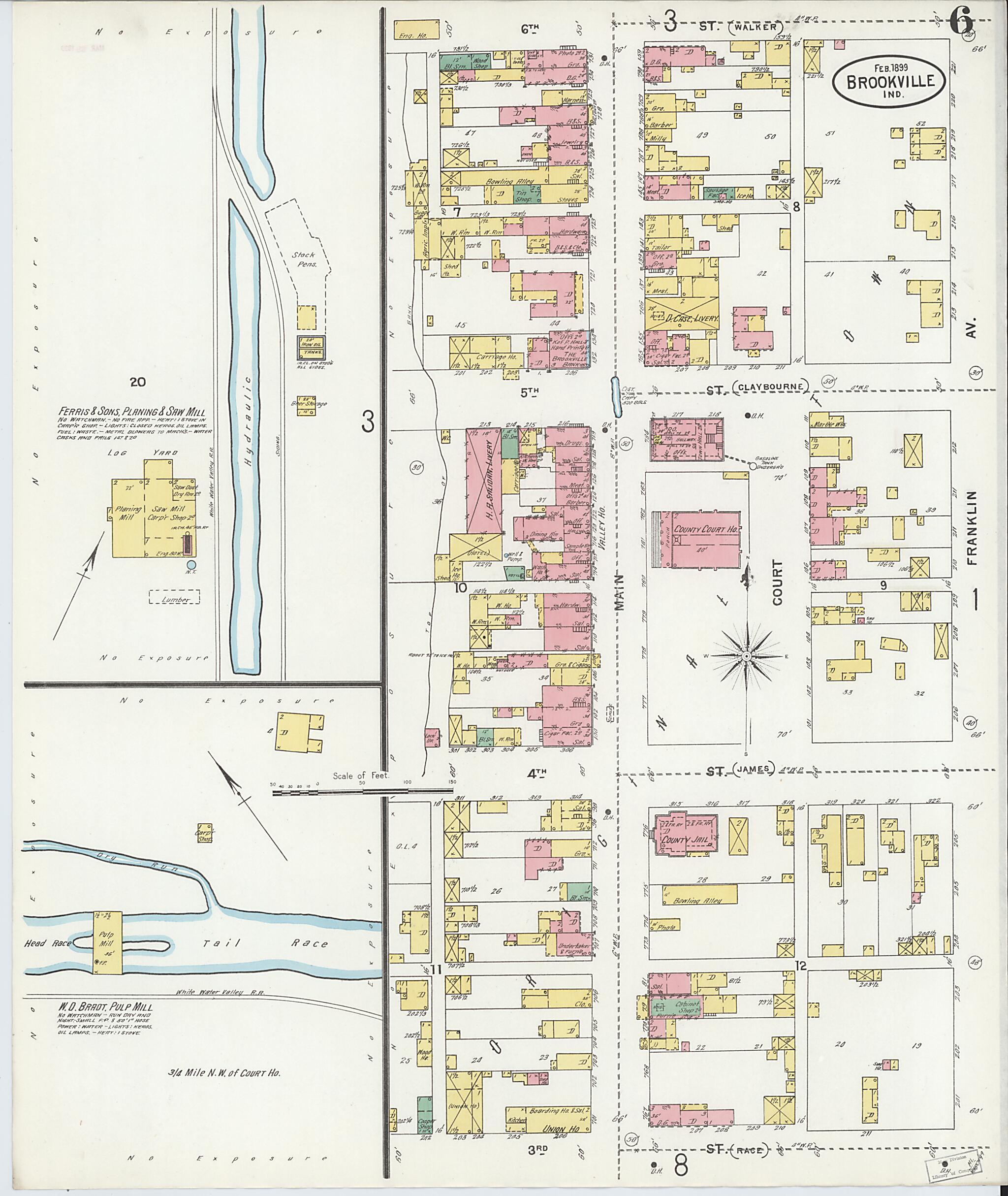 This old map of Brookville, Franklin County, Indiana was created by Sanborn Map Company in 1899