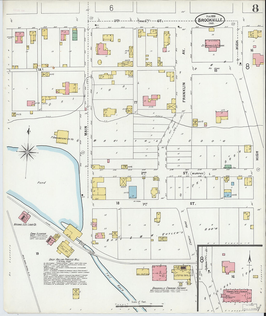 This old map of Brookville, Franklin County, Indiana was created by Sanborn Map Company in 1899