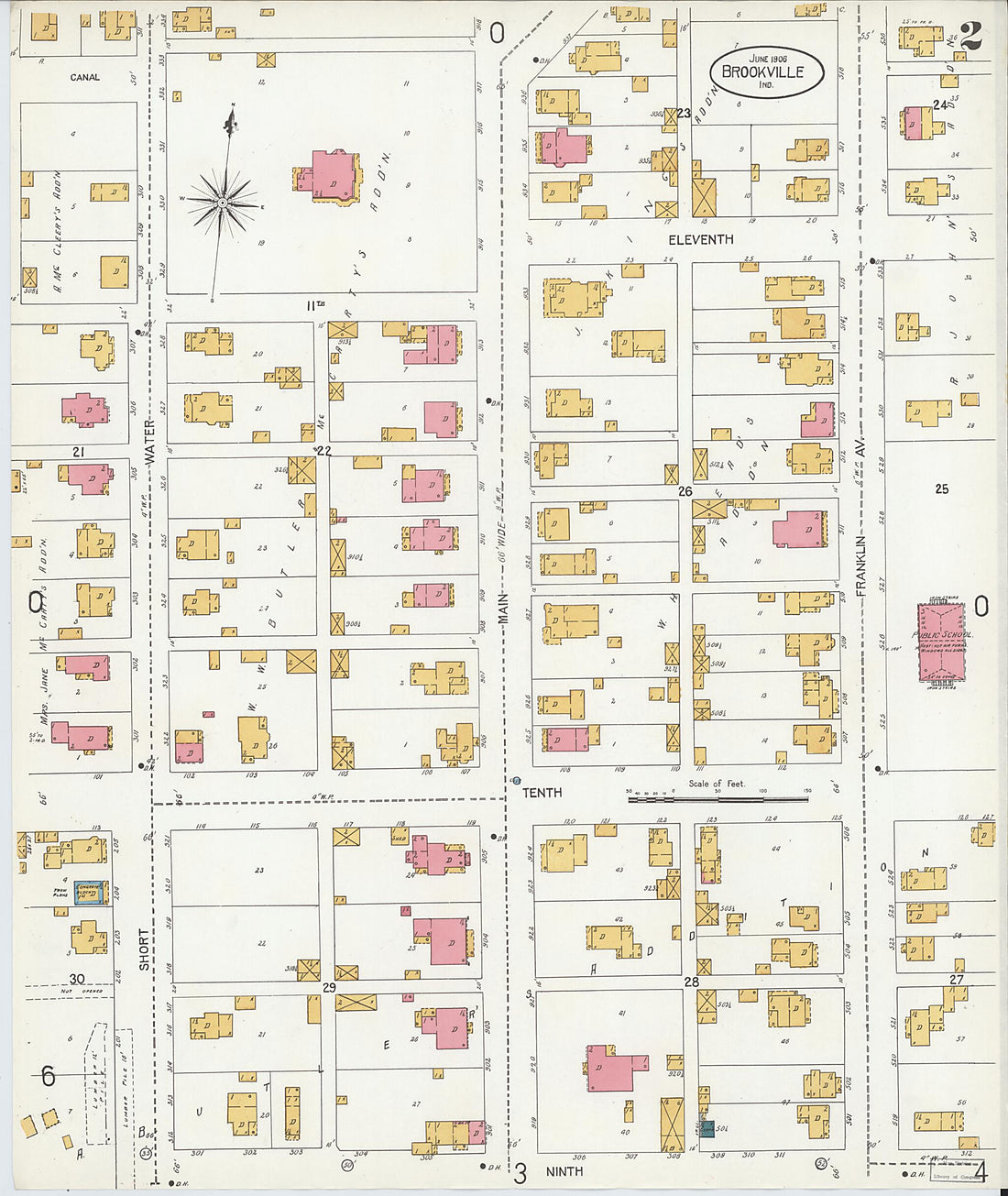 This old map of Brookville, Franklin County, Indiana was created by Sanborn Map Company in 1906