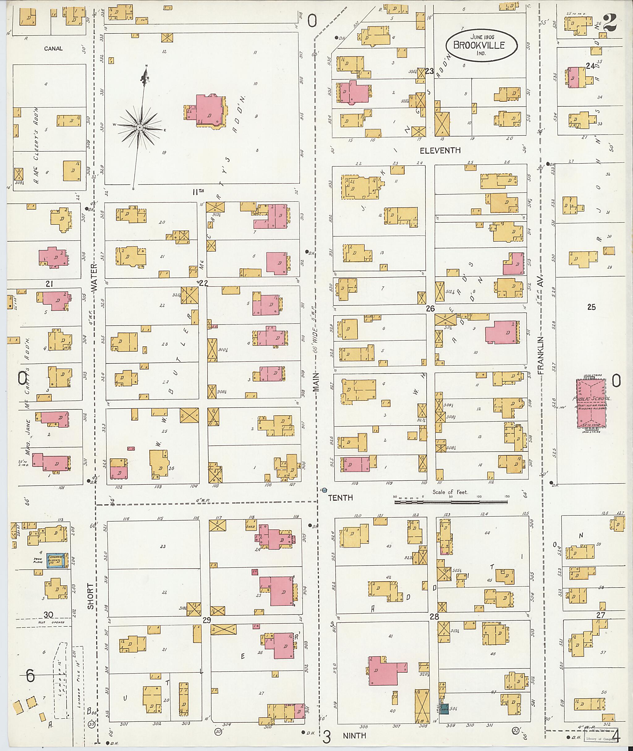 This old map of Brookville, Franklin County, Indiana was created by Sanborn Map Company in 1906