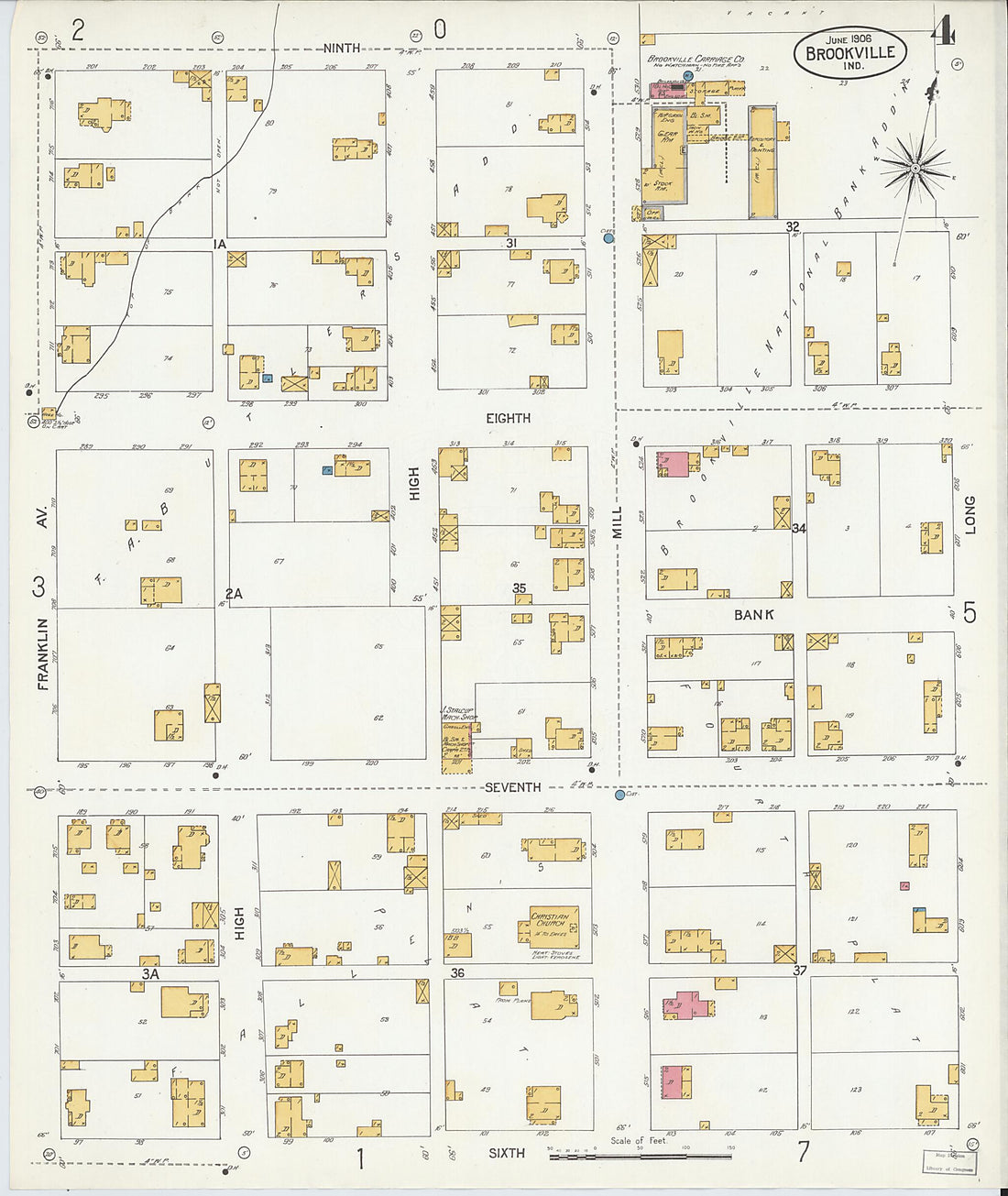 This old map of Brookville, Franklin County, Indiana was created by Sanborn Map Company in 1906