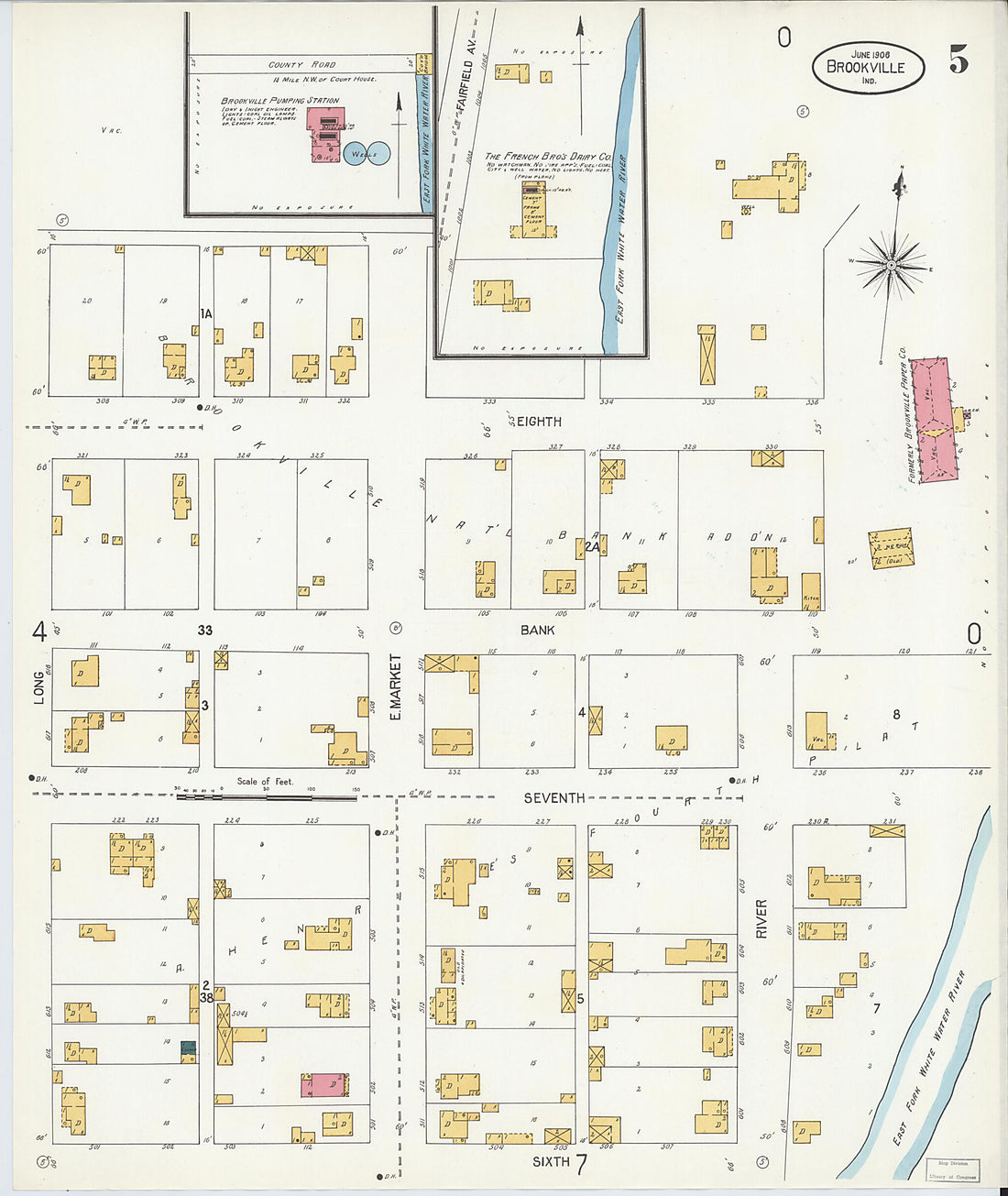 This old map of Brookville, Franklin County, Indiana was created by Sanborn Map Company in 1906