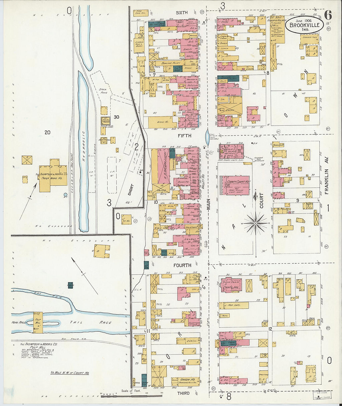 This old map of Brookville, Franklin County, Indiana was created by Sanborn Map Company in 1906