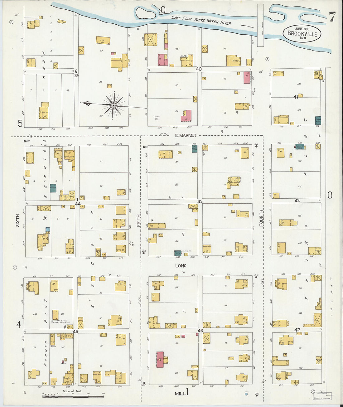 This old map of Brookville, Franklin County, Indiana was created by Sanborn Map Company in 1906