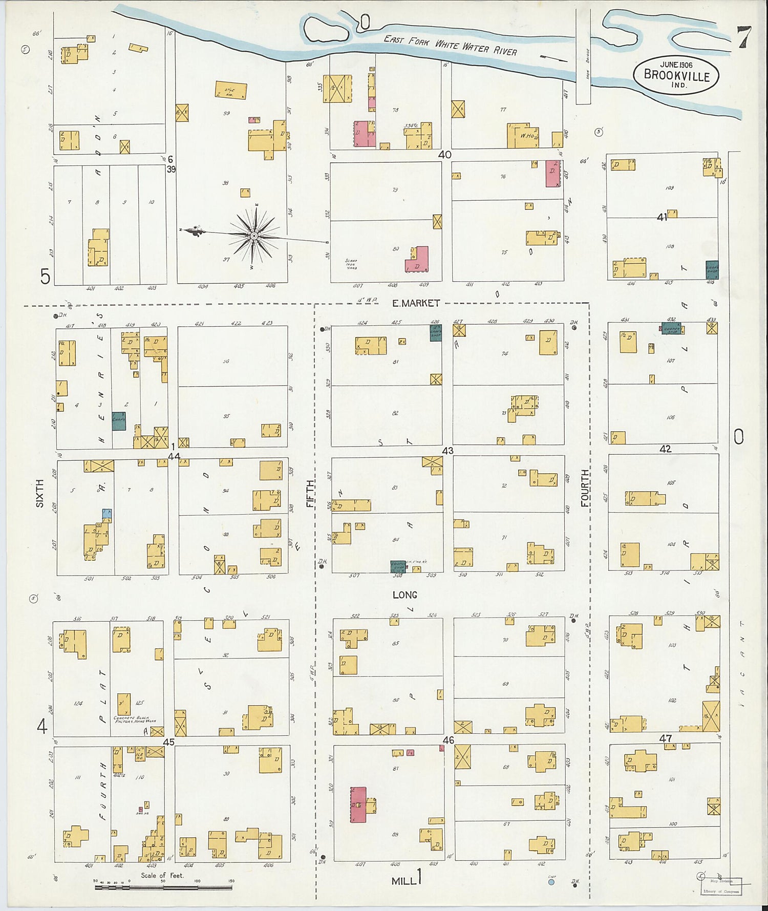 This old map of Brookville, Franklin County, Indiana was created by Sanborn Map Company in 1906