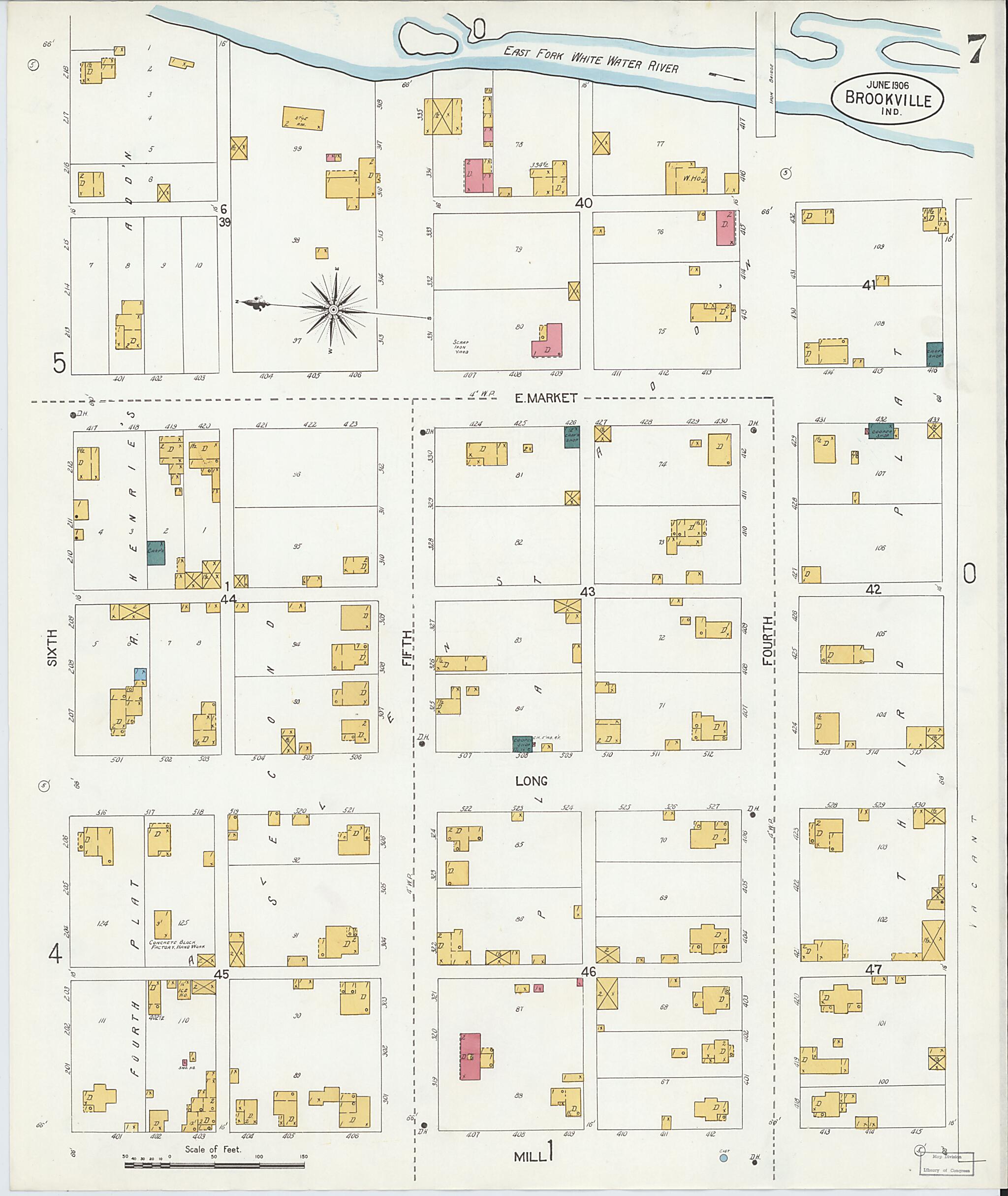 This old map of Brookville, Franklin County, Indiana was created by Sanborn Map Company in 1906