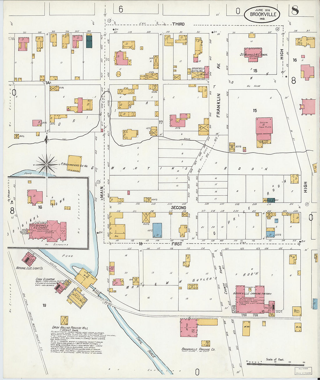 This old map of Brookville, Franklin County, Indiana was created by Sanborn Map Company in 1906