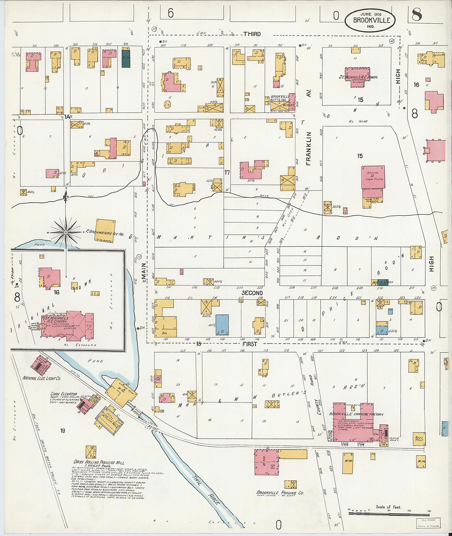 This old map of Brookville, Franklin County, Indiana was created by Sanborn Map Company in 1906