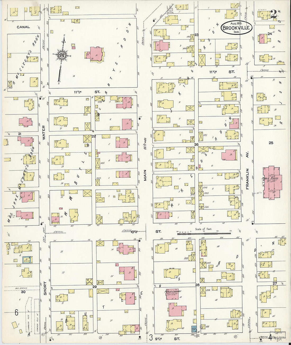 This old map of Brookville, Franklin County, Indiana was created by Sanborn Map Company in 1913