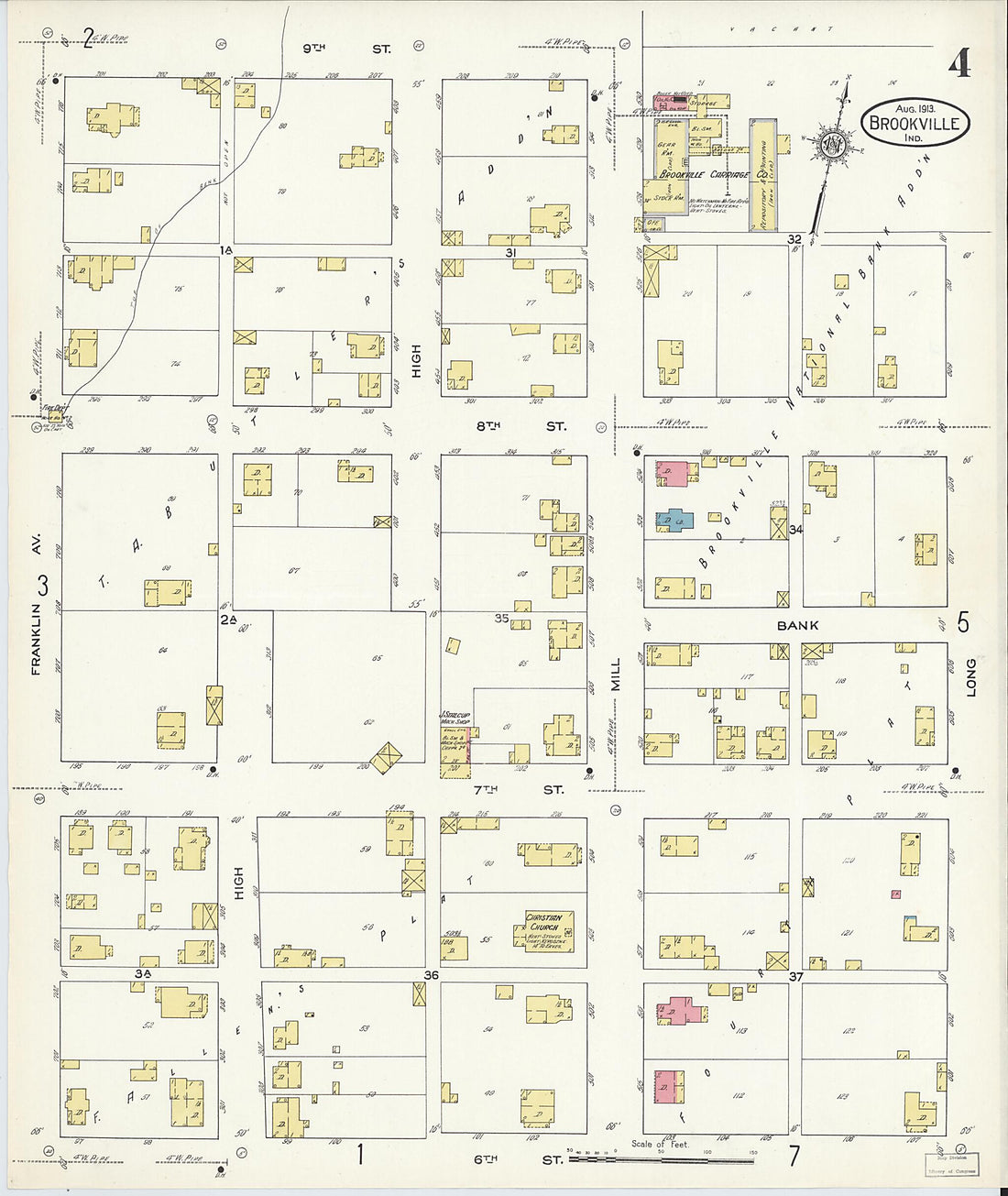 This old map of Brookville, Franklin County, Indiana was created by Sanborn Map Company in 1913