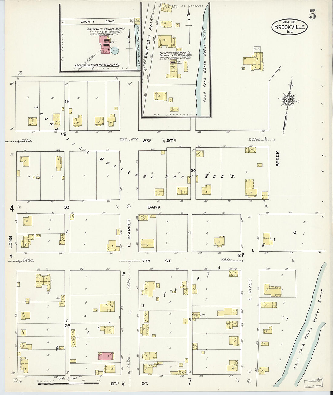 This old map of Brookville, Franklin County, Indiana was created by Sanborn Map Company in 1913