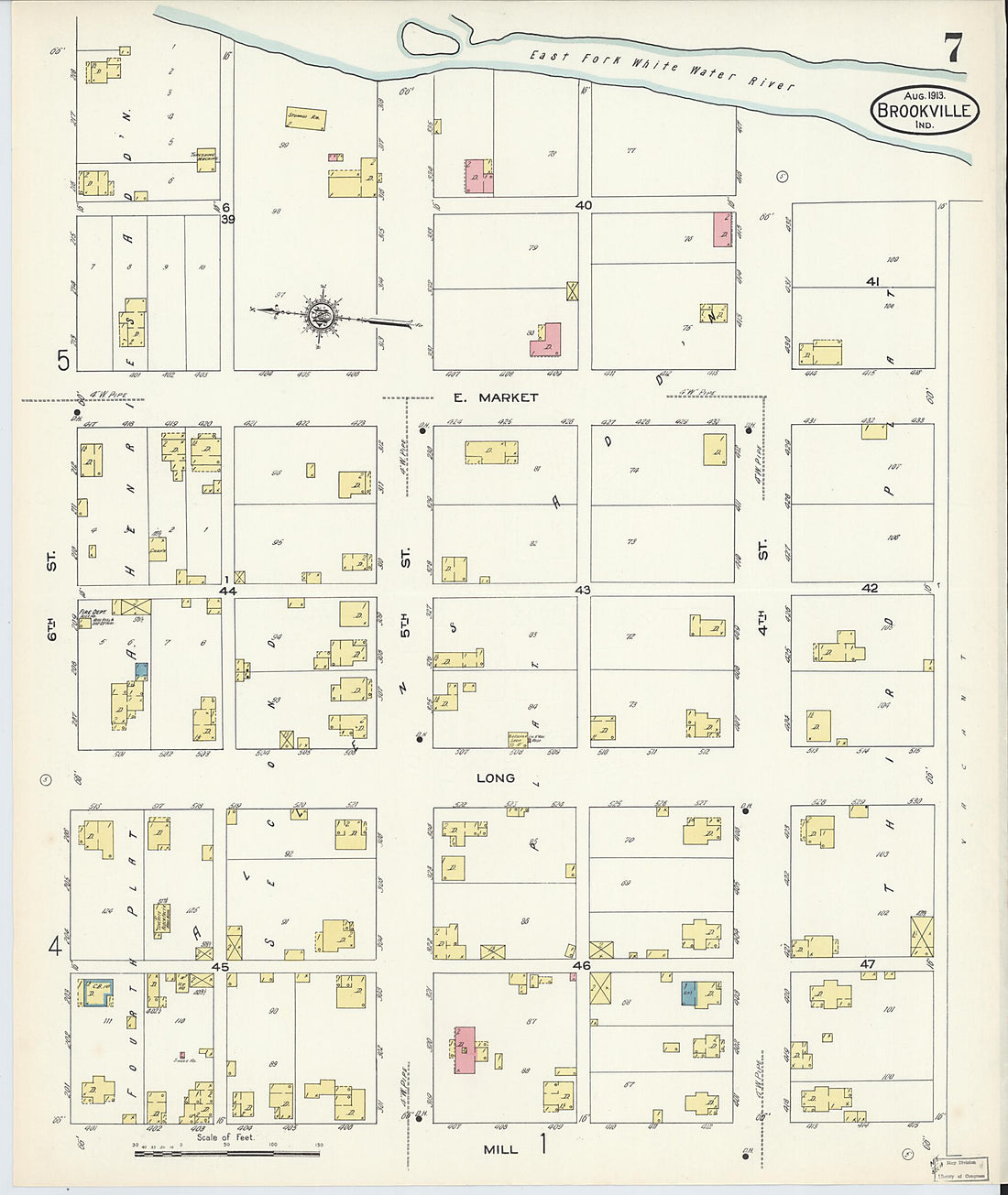 This old map of Brookville, Franklin County, Indiana was created by Sanborn Map Company in 1913