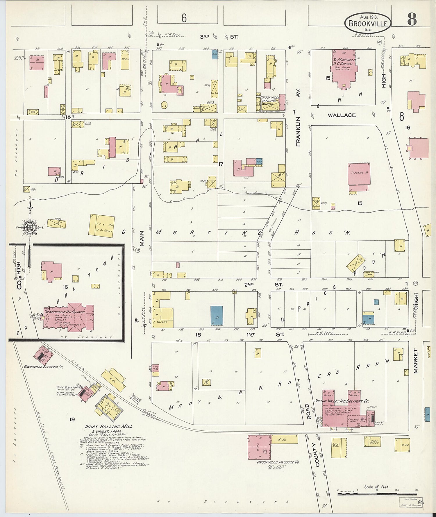 This old map of Brookville, Franklin County, Indiana was created by Sanborn Map Company in 1913