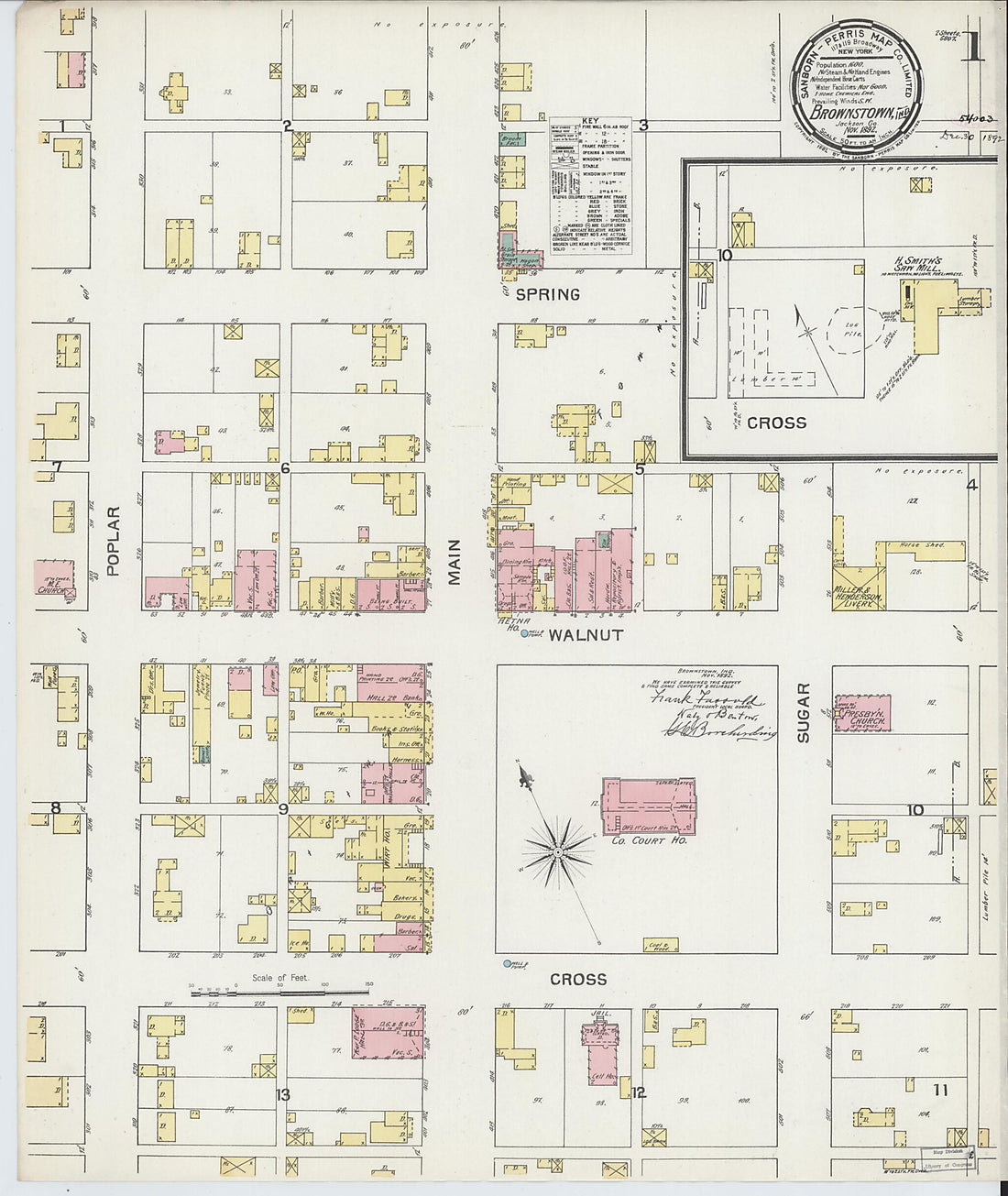 This old map of Brownstown, Jackson County, Indiana was created by Sanborn Map Company in 1892