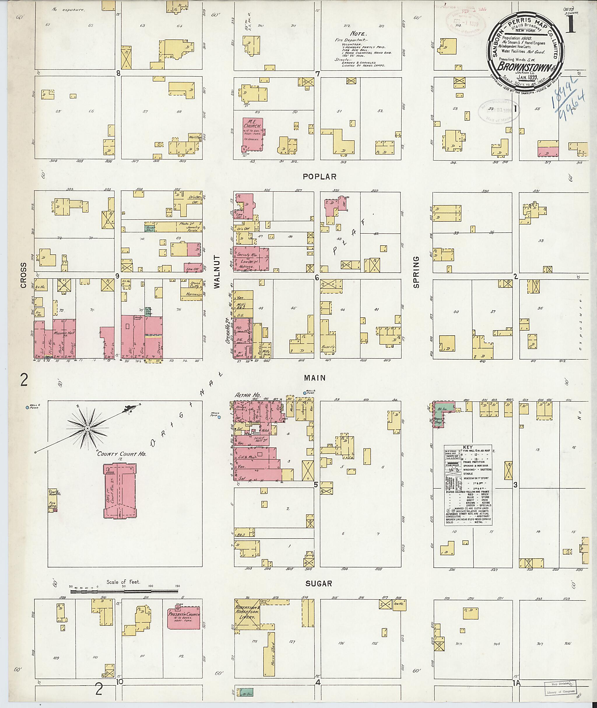 This old map of Brownstown, Jackson County, Indiana was created by Sanborn Map Company in 1899