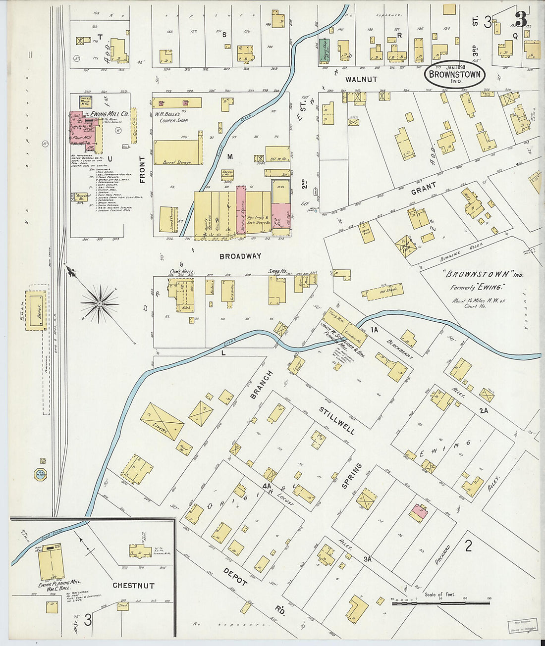 This old map of Brownstown, Jackson County, Indiana was created by Sanborn Map Company in 1899