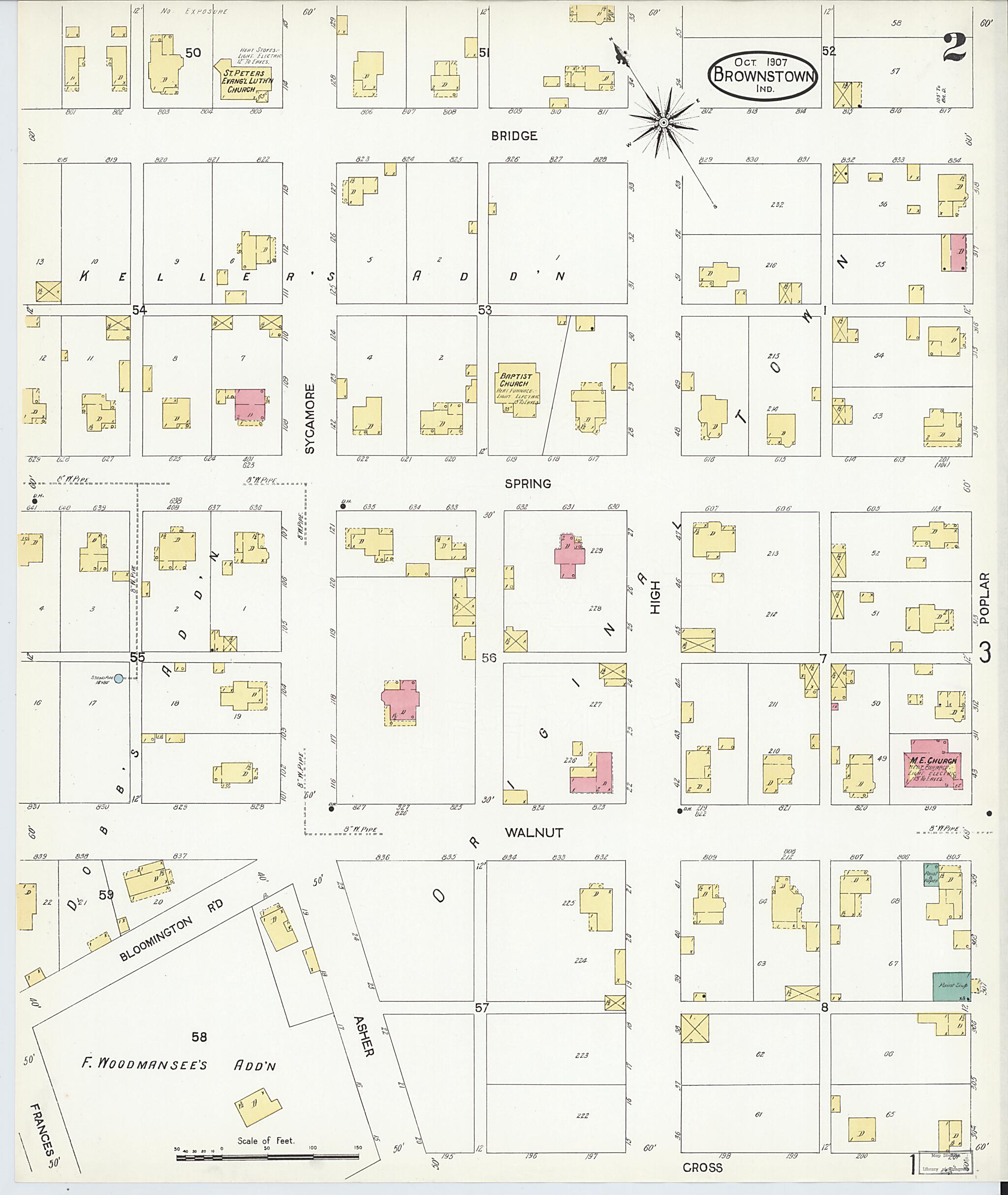 This old map of Brownstown, Jackson County, Indiana was created by Sanborn Map Company in 1907