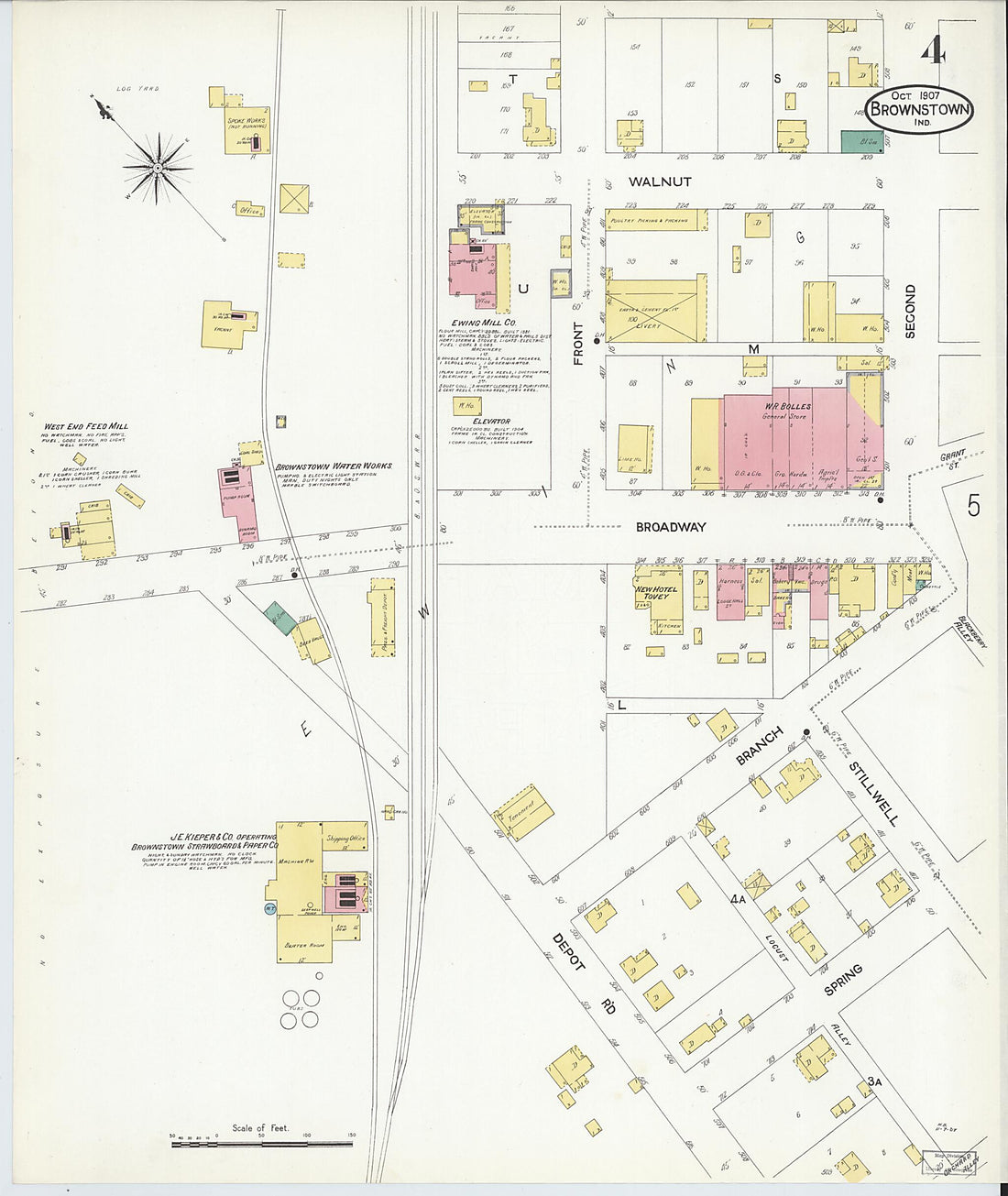 This old map of Brownstown, Jackson County, Indiana was created by Sanborn Map Company in 1907