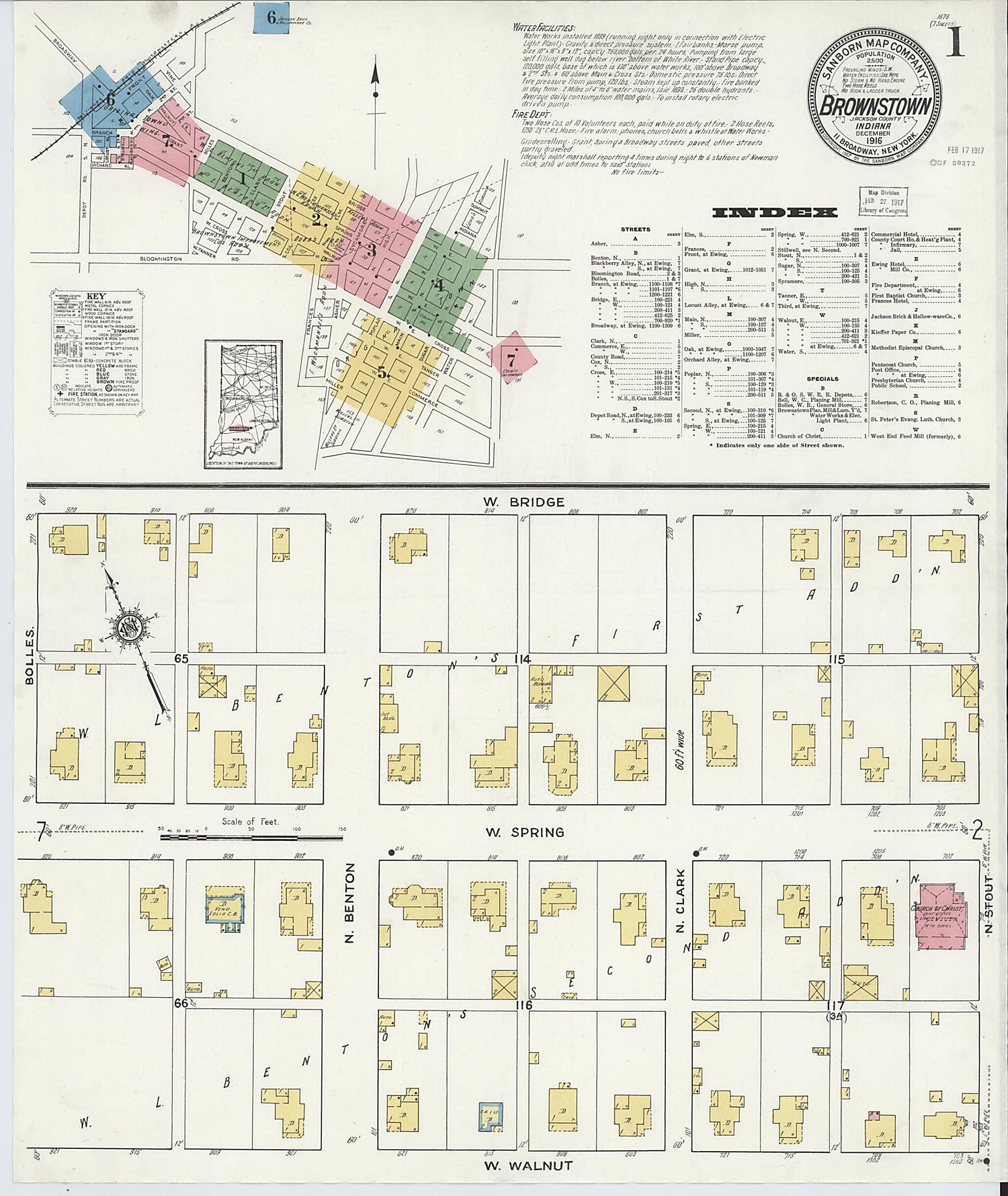 This old map of Brownstown, Jackson County, Indiana was created by Sanborn Map Company in 1916