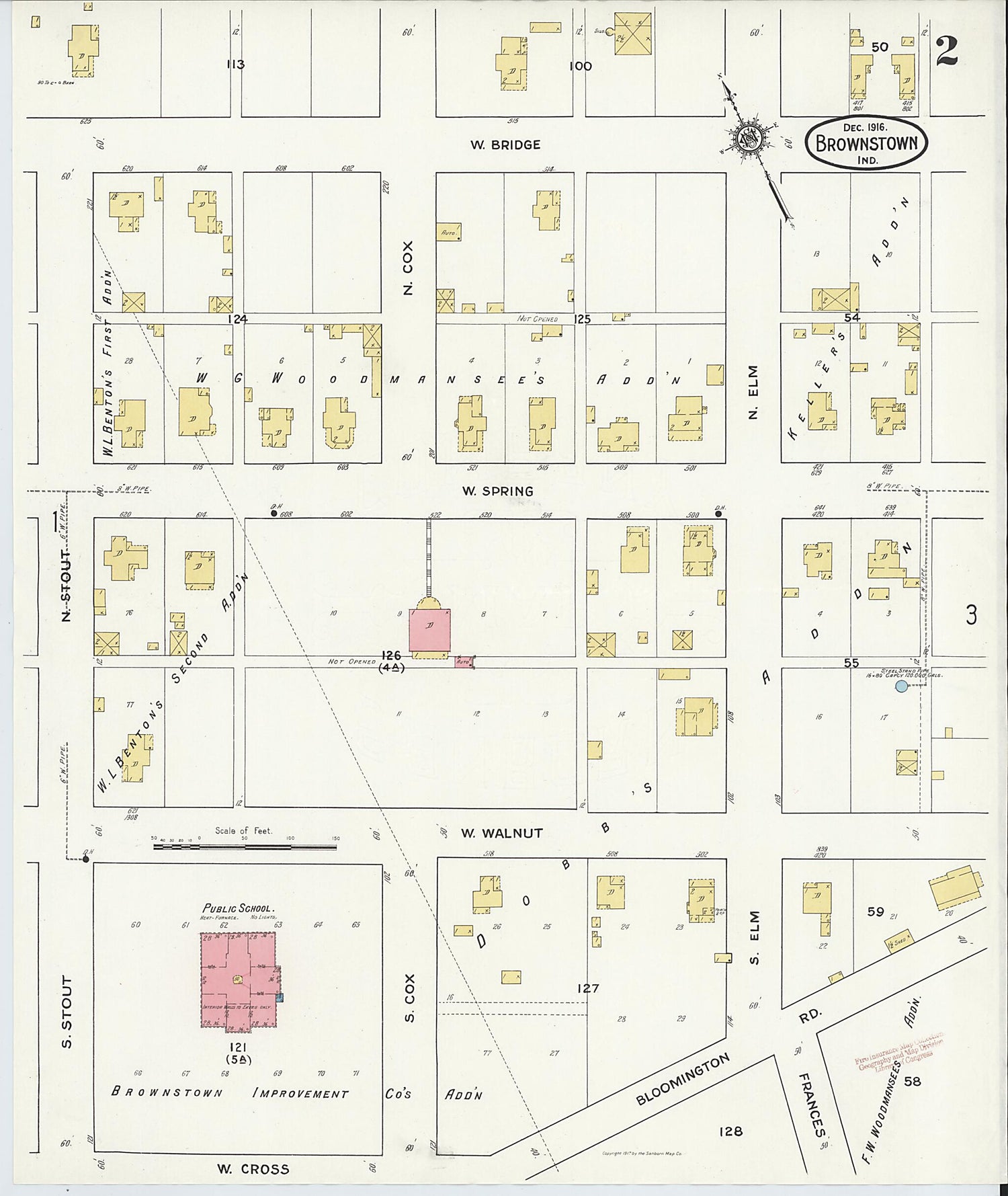 This old map of Brownstown, Jackson County, Indiana was created by Sanborn Map Company in 1916