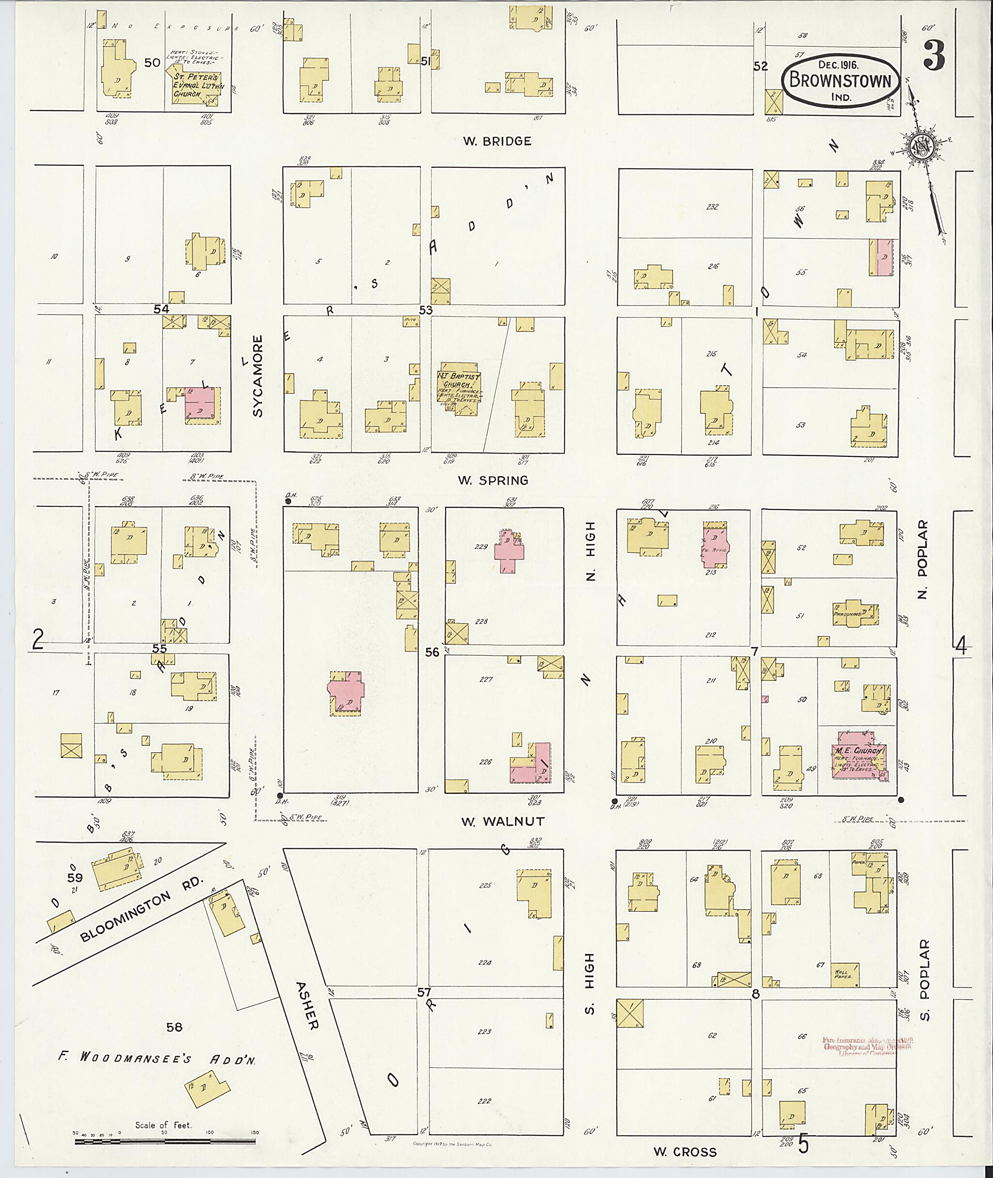 This old map of Brownstown, Jackson County, Indiana was created by Sanborn Map Company in 1916