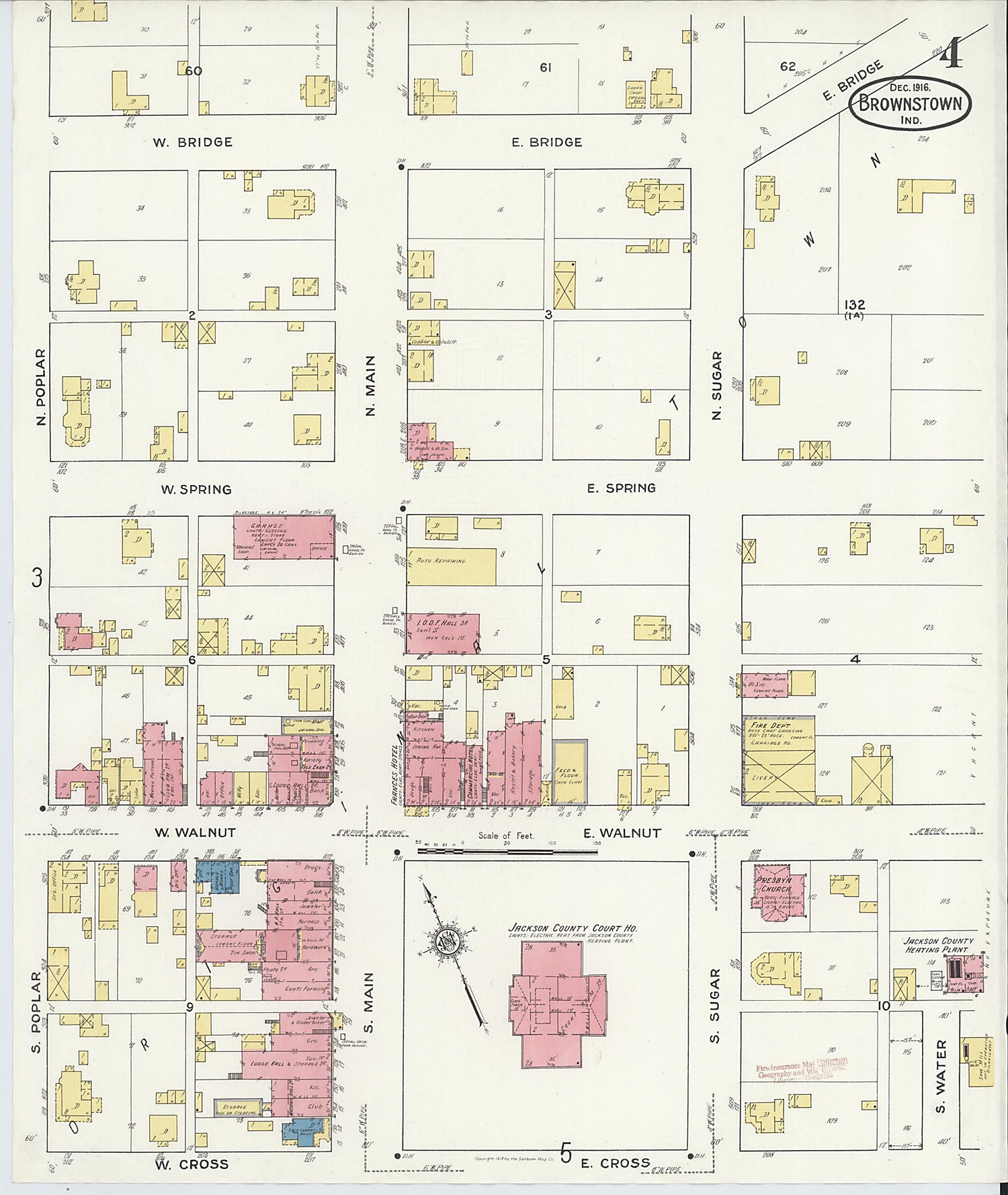 This old map of Brownstown, Jackson County, Indiana was created by Sanborn Map Company in 1916