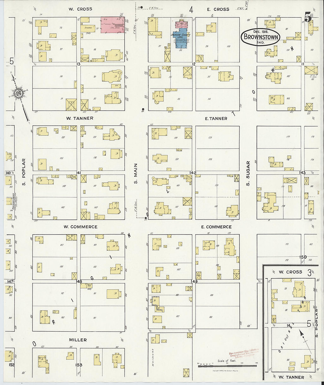 This old map of Brownstown, Jackson County, Indiana was created by Sanborn Map Company in 1916