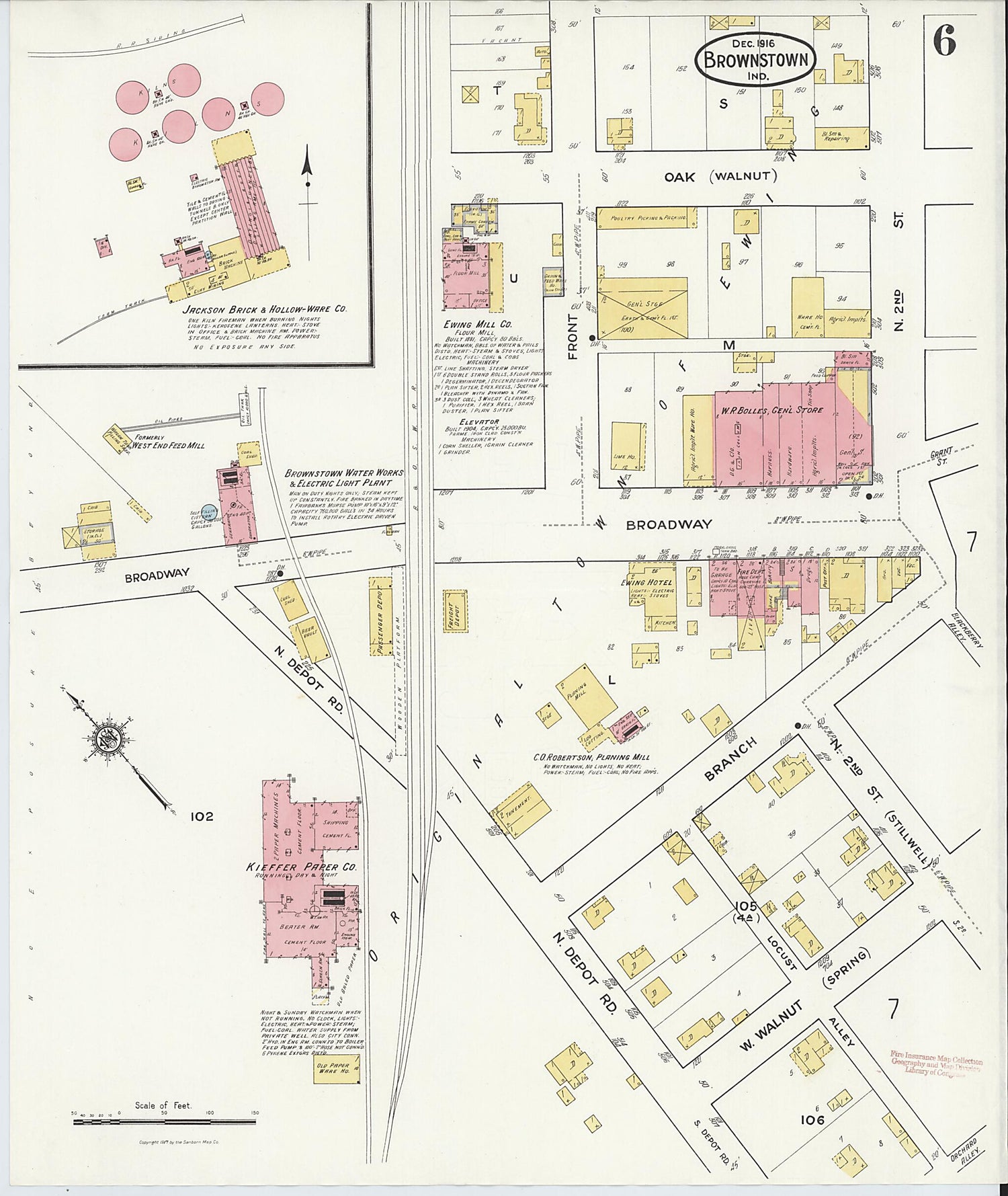 This old map of Brownstown, Jackson County, Indiana was created by Sanborn Map Company in 1916