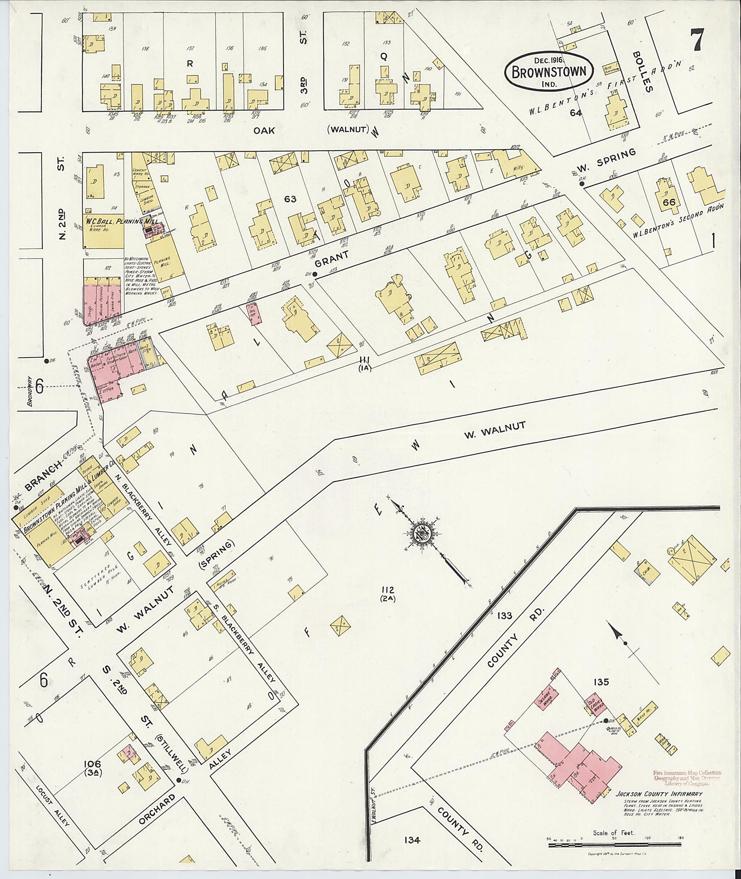 This old map of Brownstown, Jackson County, Indiana was created by Sanborn Map Company in 1916