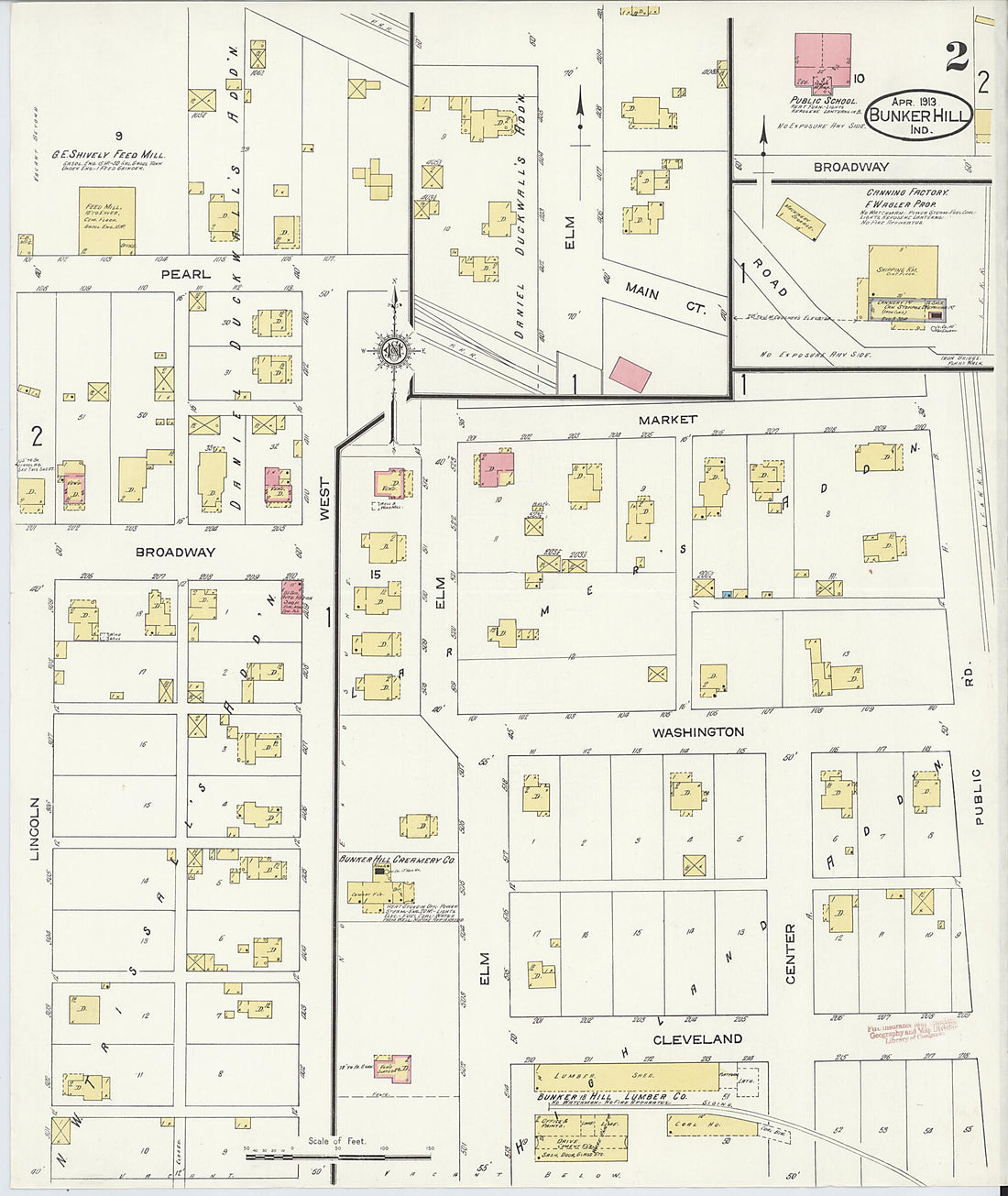 This old map of Bunker Hill, Miami County, Indiana was created by Sanborn Map Company in 1913